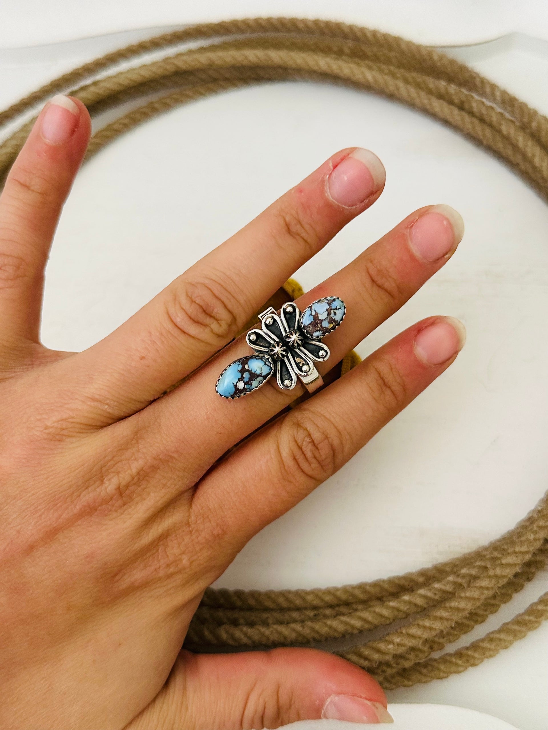 Southwest Handmade Golden Hills Turquoise & Sterling Silver Adjustable Ring