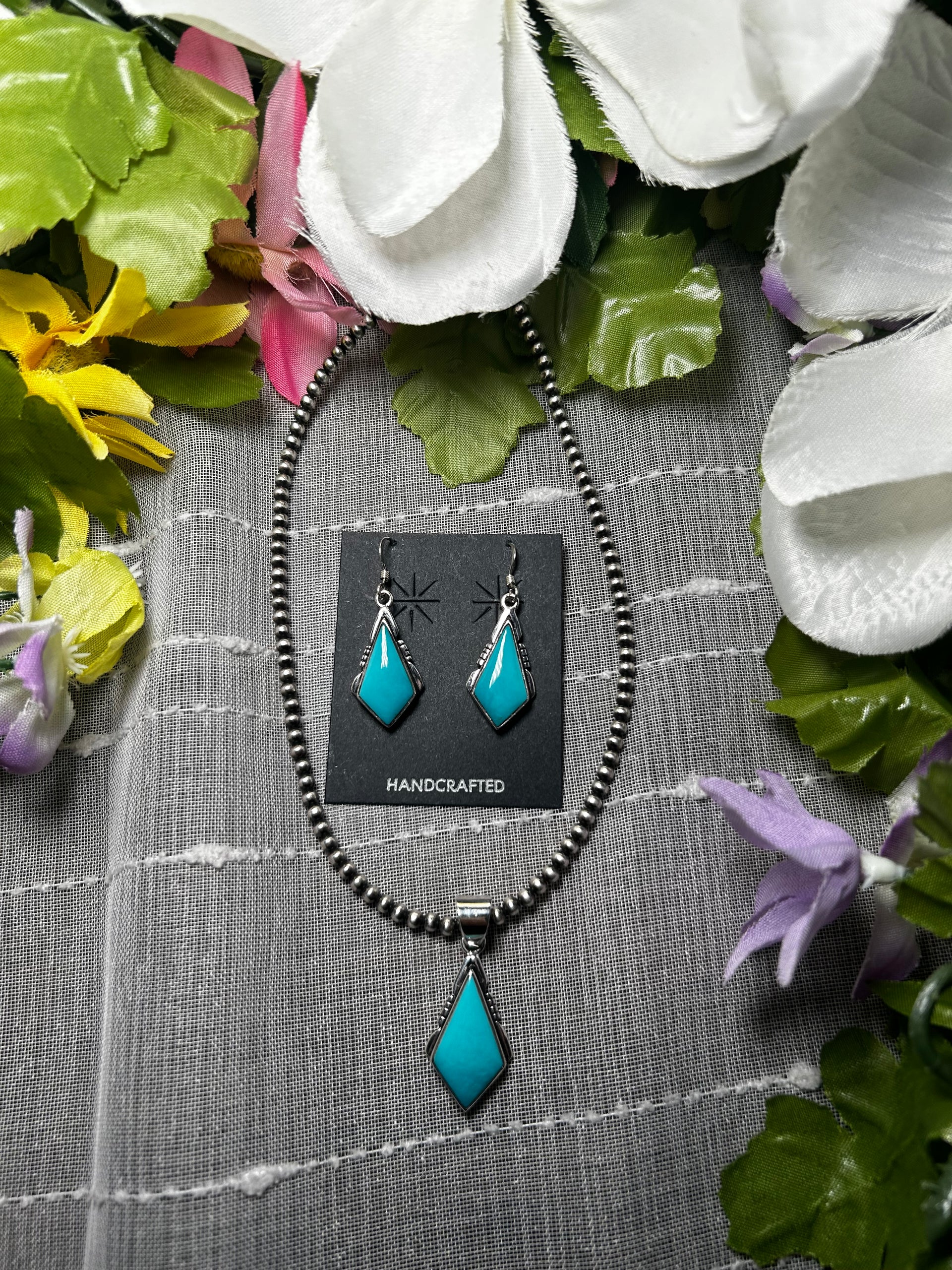 Navajo Made Kingman Turquoise and Sterling Silver Set