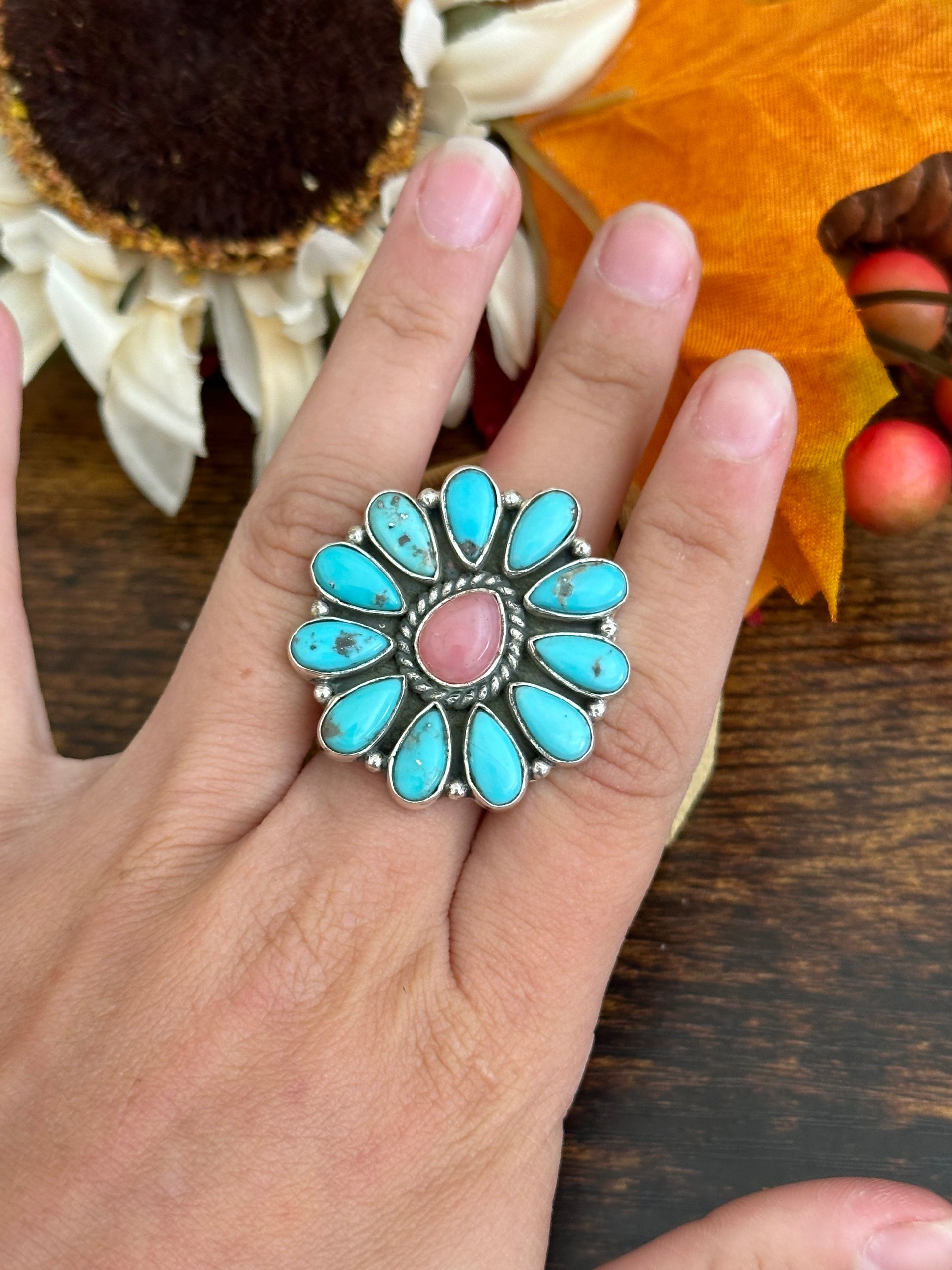 Southwest Handmade Multi Stone & Sterling Silver Adjustable Ring