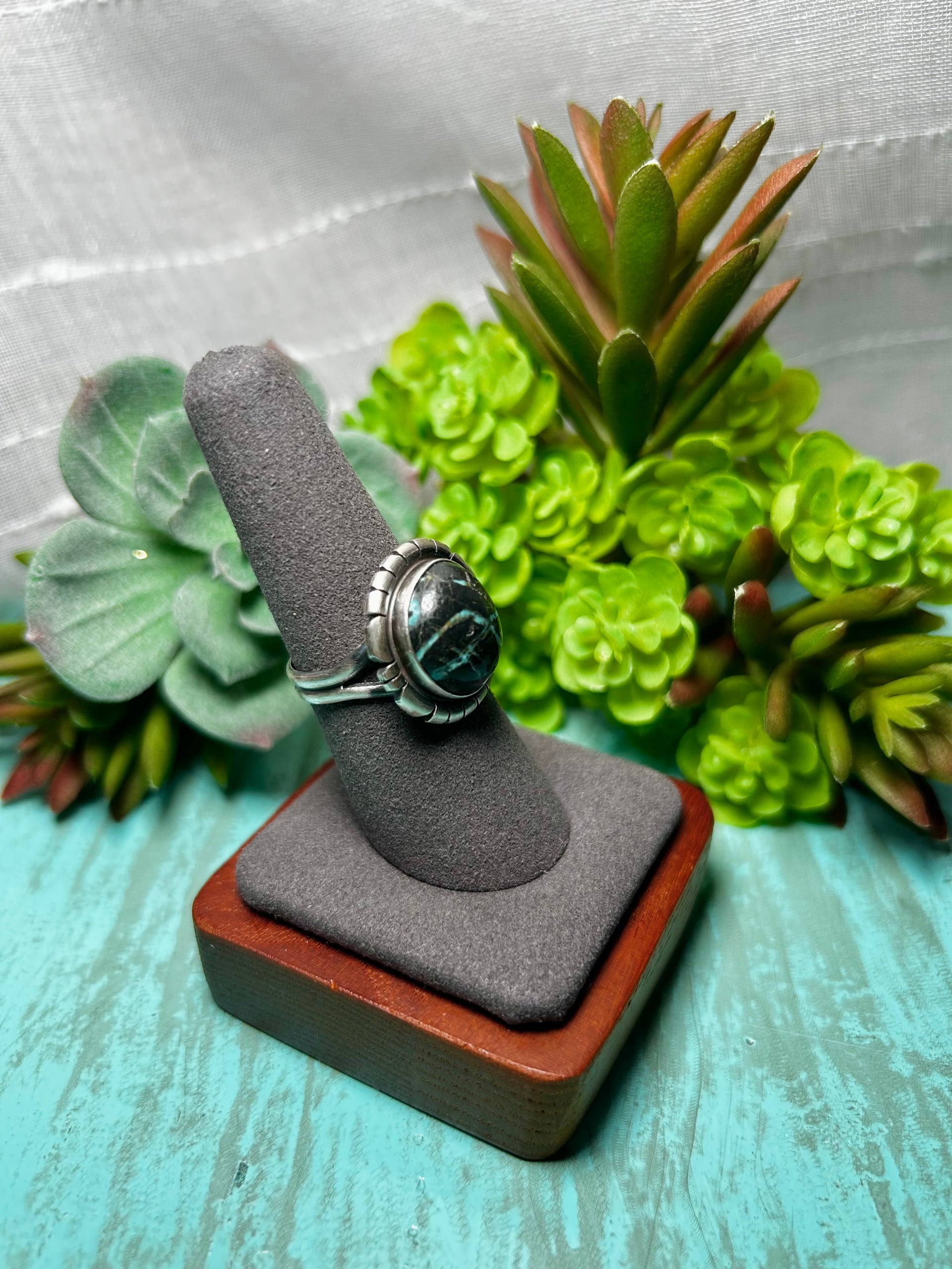 Navajo Made Blue Moon Turquoise & Sterling Sliver Ring Size 7.75