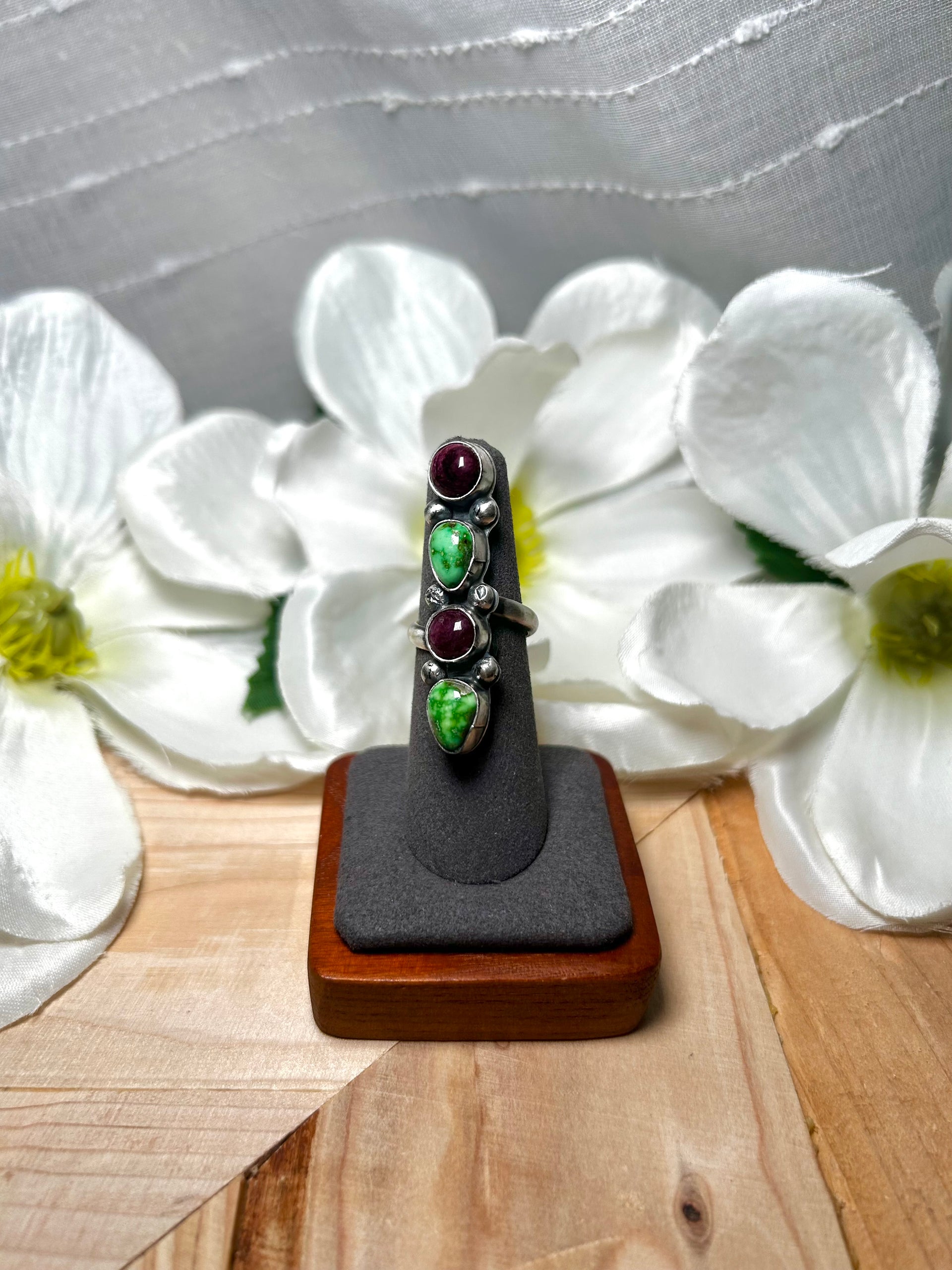 Rena Shelly Multi Stone  & Sterling Silver Adjustable Ring