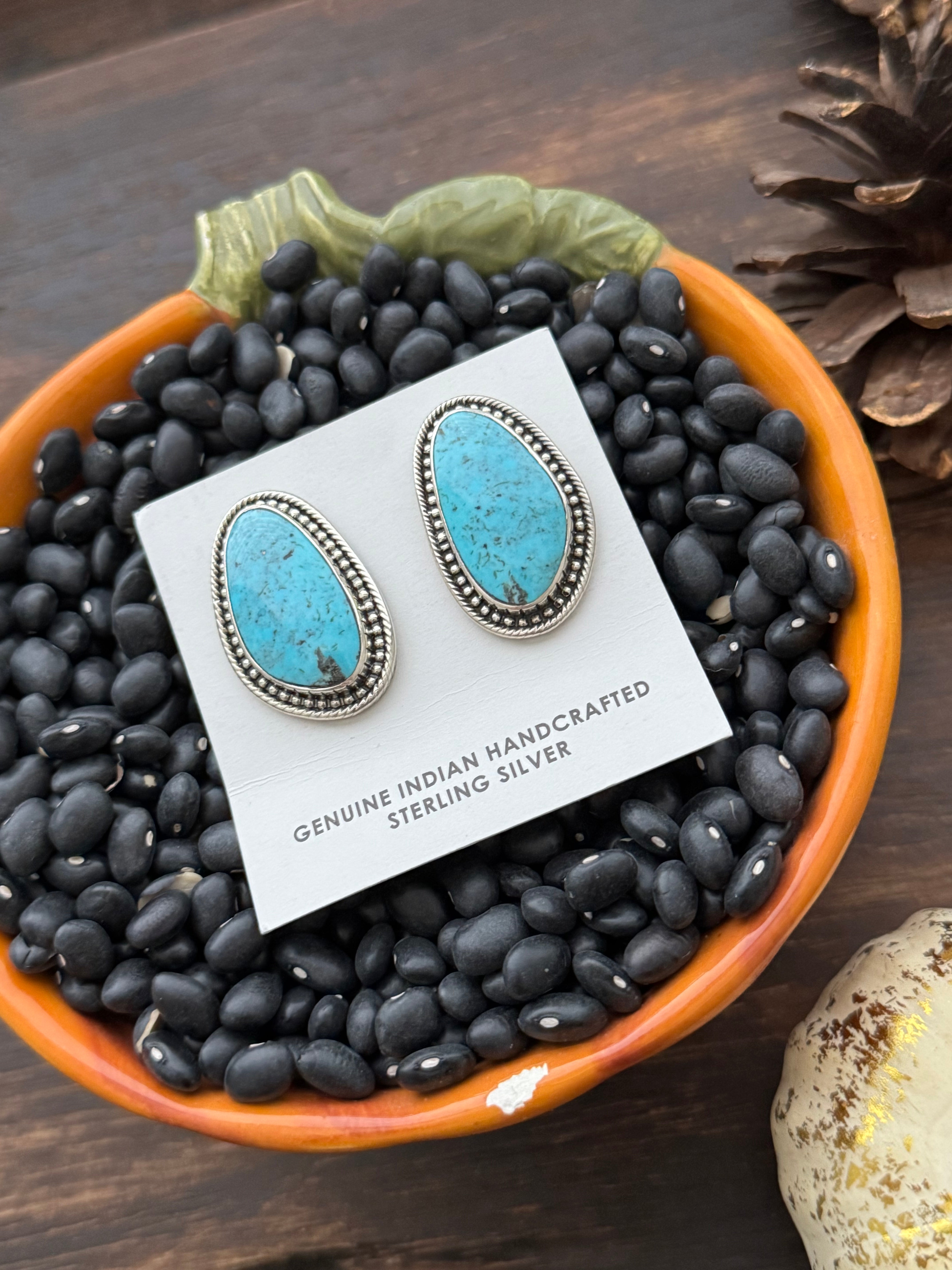 Navajo Made Kingman Turquoise & Sterling Silver Post Earrings