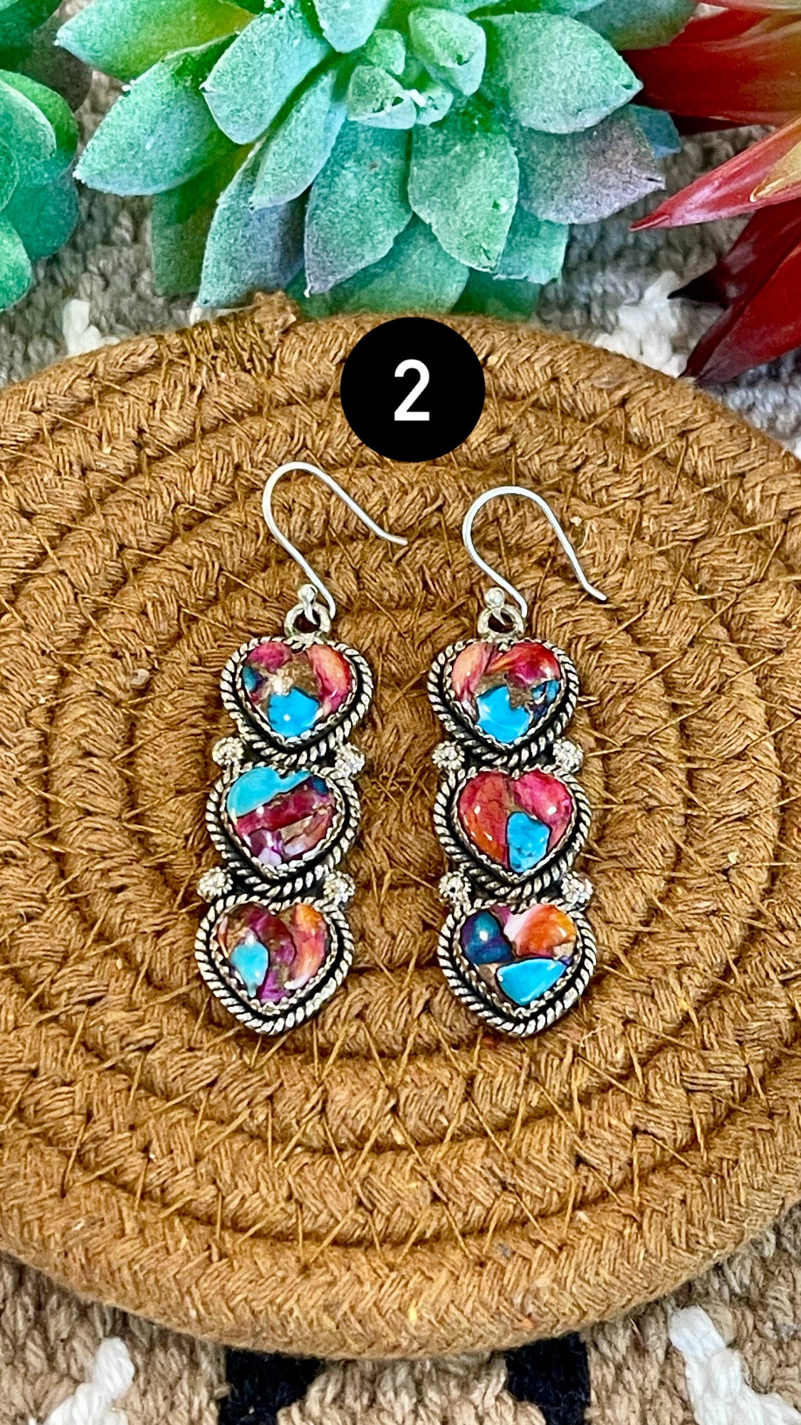 Southwest Handmade Pink Mohave & Sterling Silver Post Dangle Heart Earrings