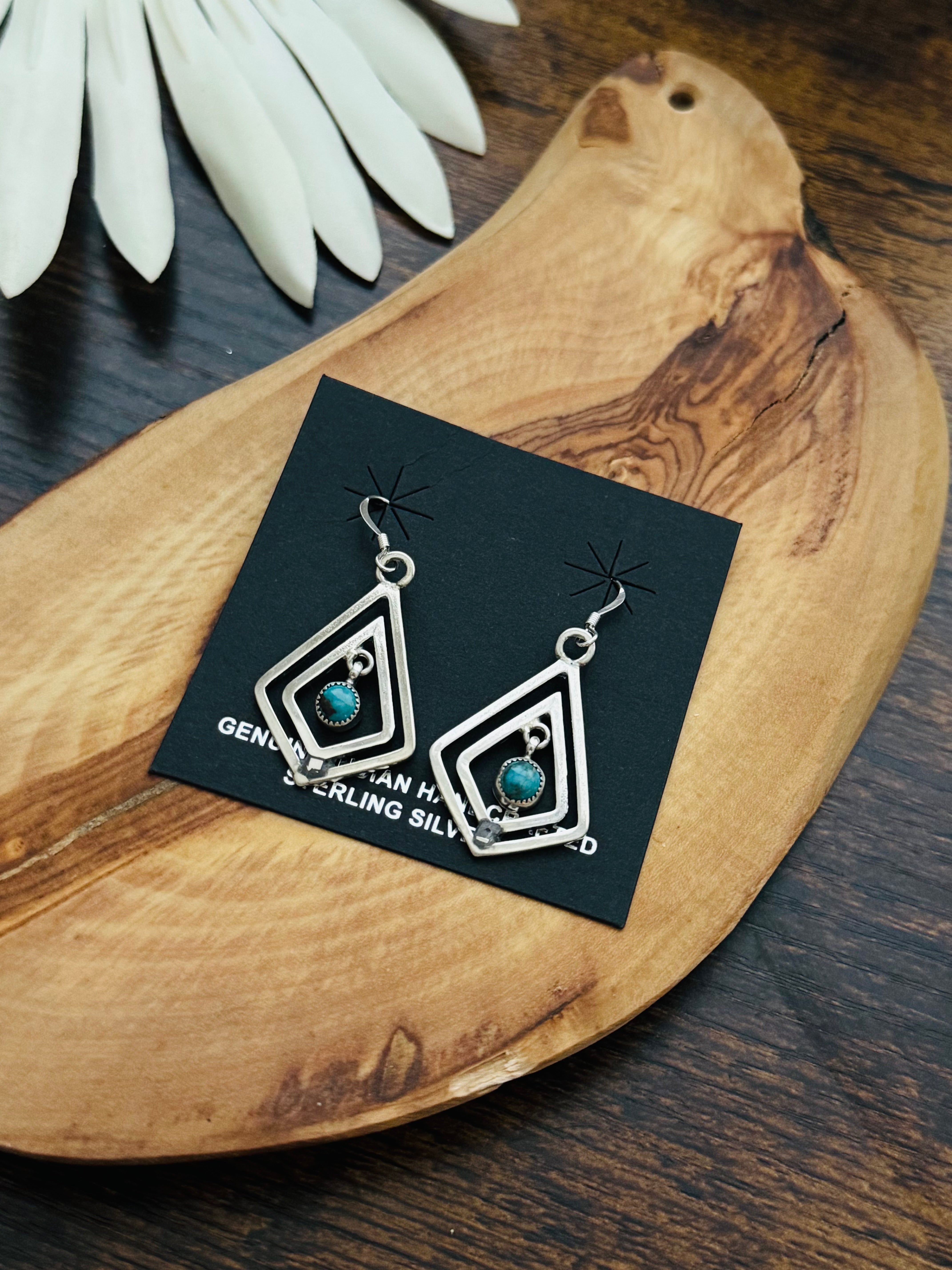 Navajo Made Kingman Turquoise & Sterling Silver Dangle Earrings