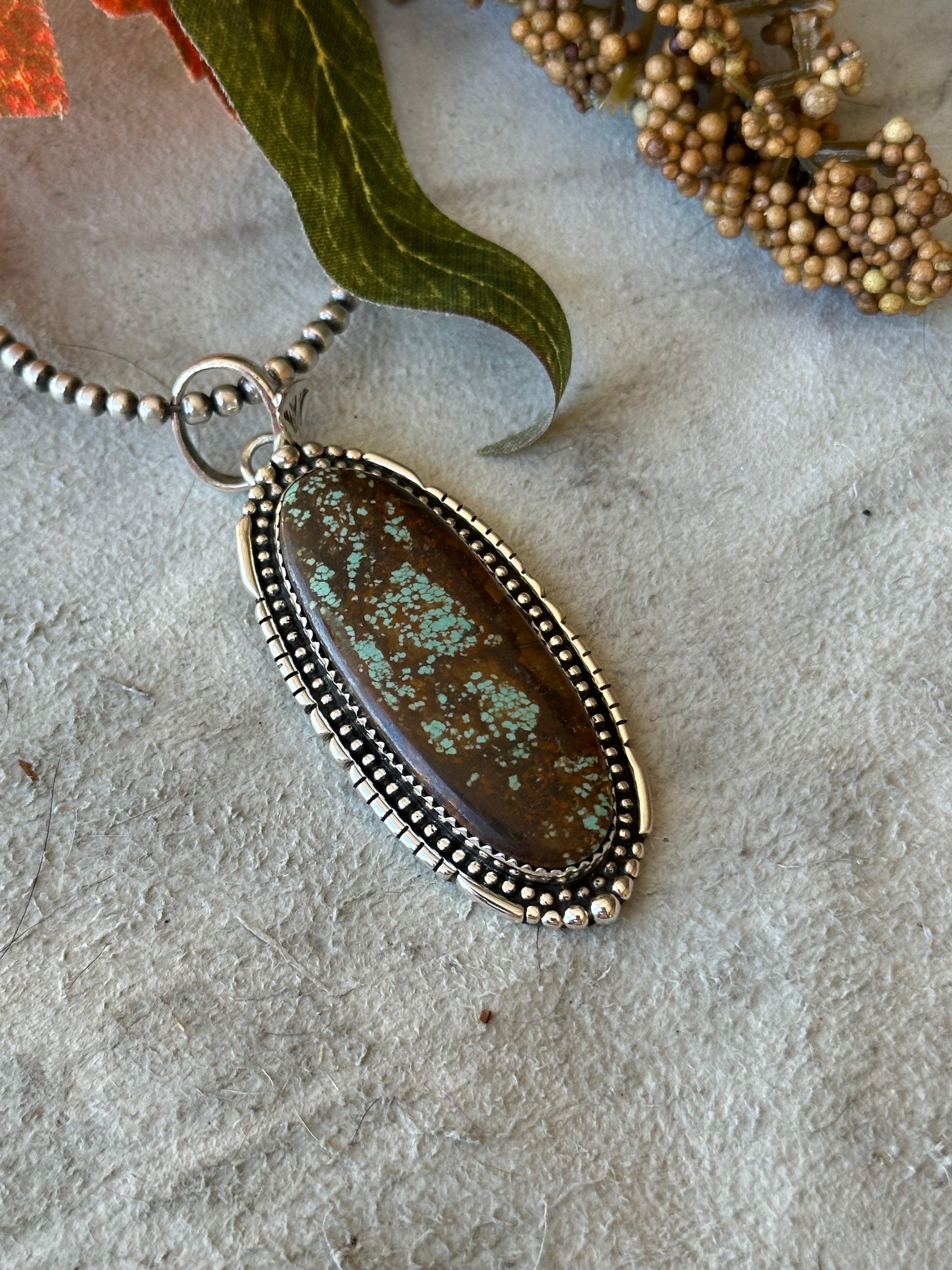 Southwest Handmade #8 Turquoise & Sterling Silver Pendant