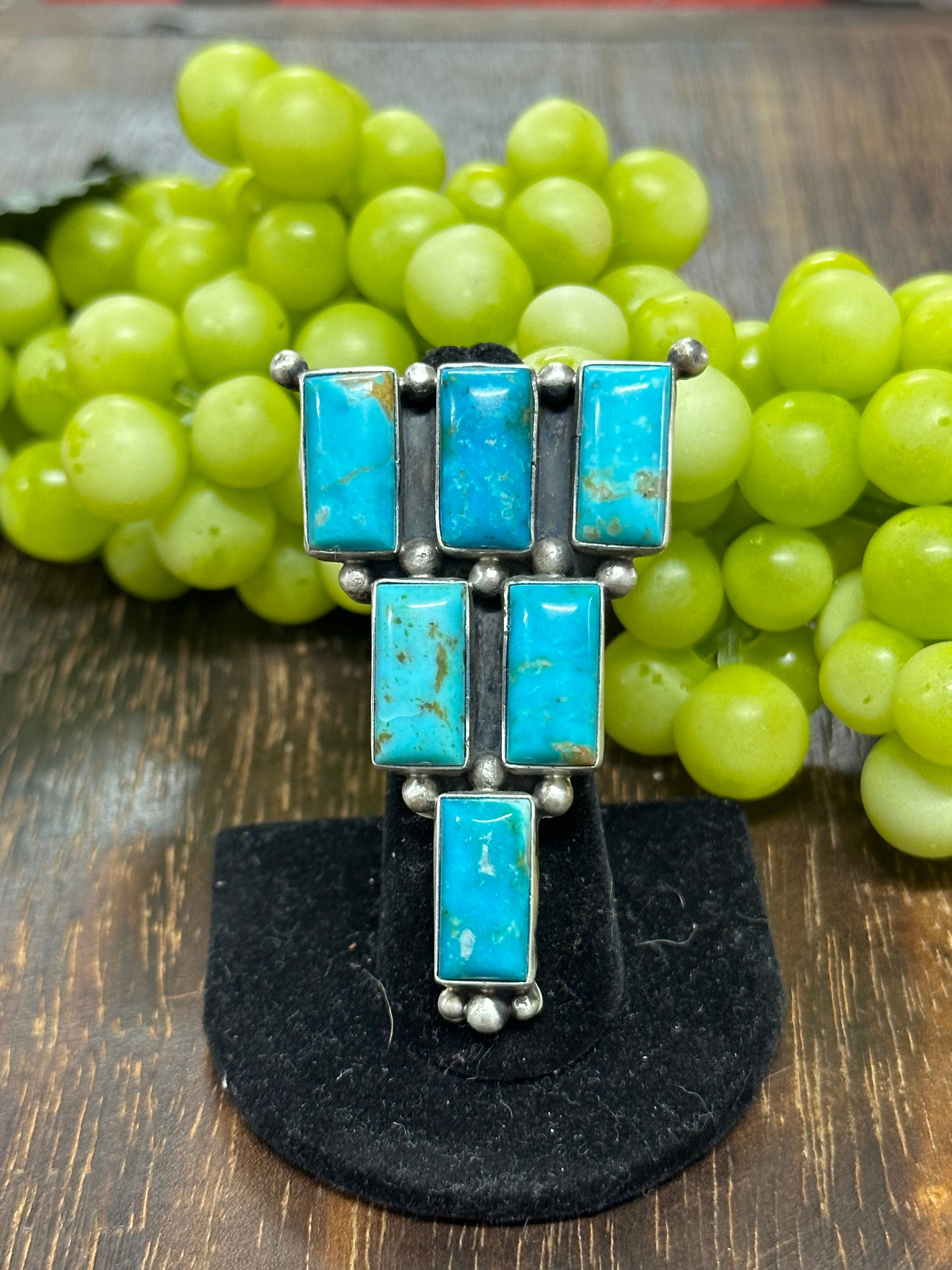 Donovan Skeets Kingman Turquoise & Sterling Silver Cluster Necklace & Adjustable Ring Set