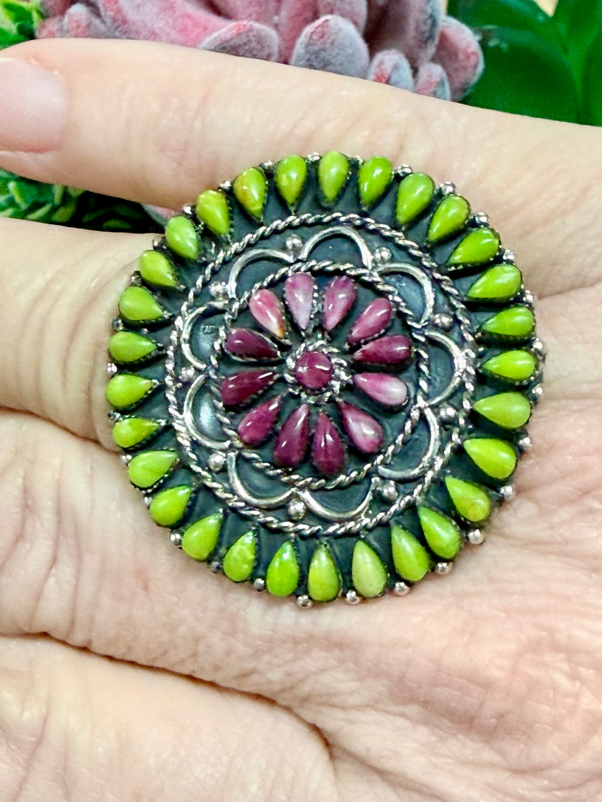 Southwest Handmade Multi Stone & Sterling Silver Ring Size 8.5