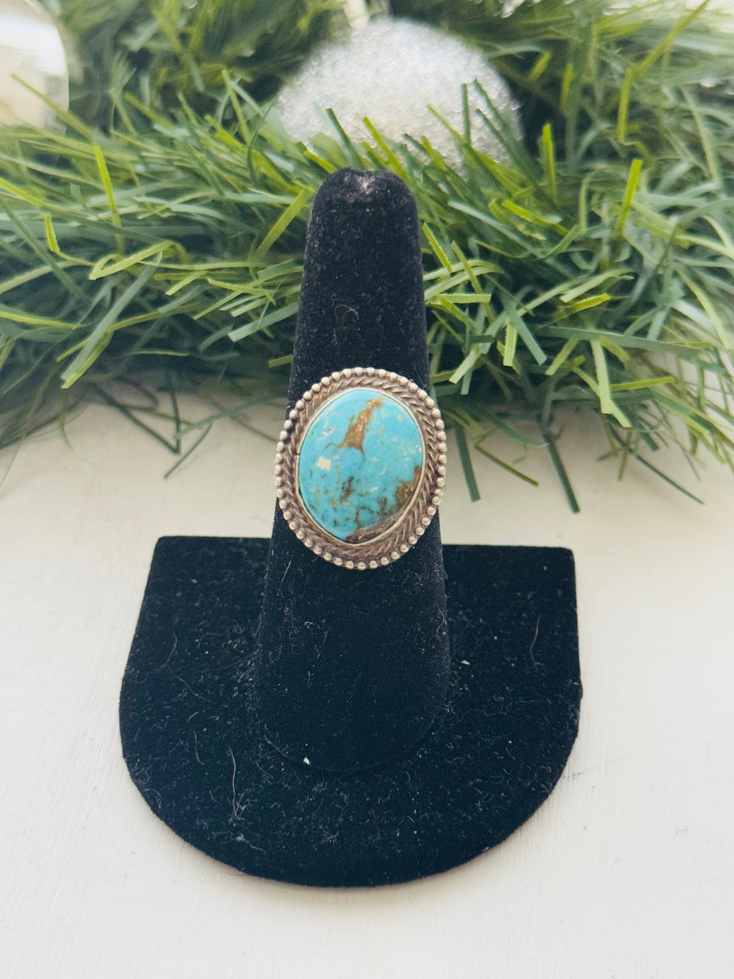 Navajo Made Kingman Turquoise & Sterling Silver Ring