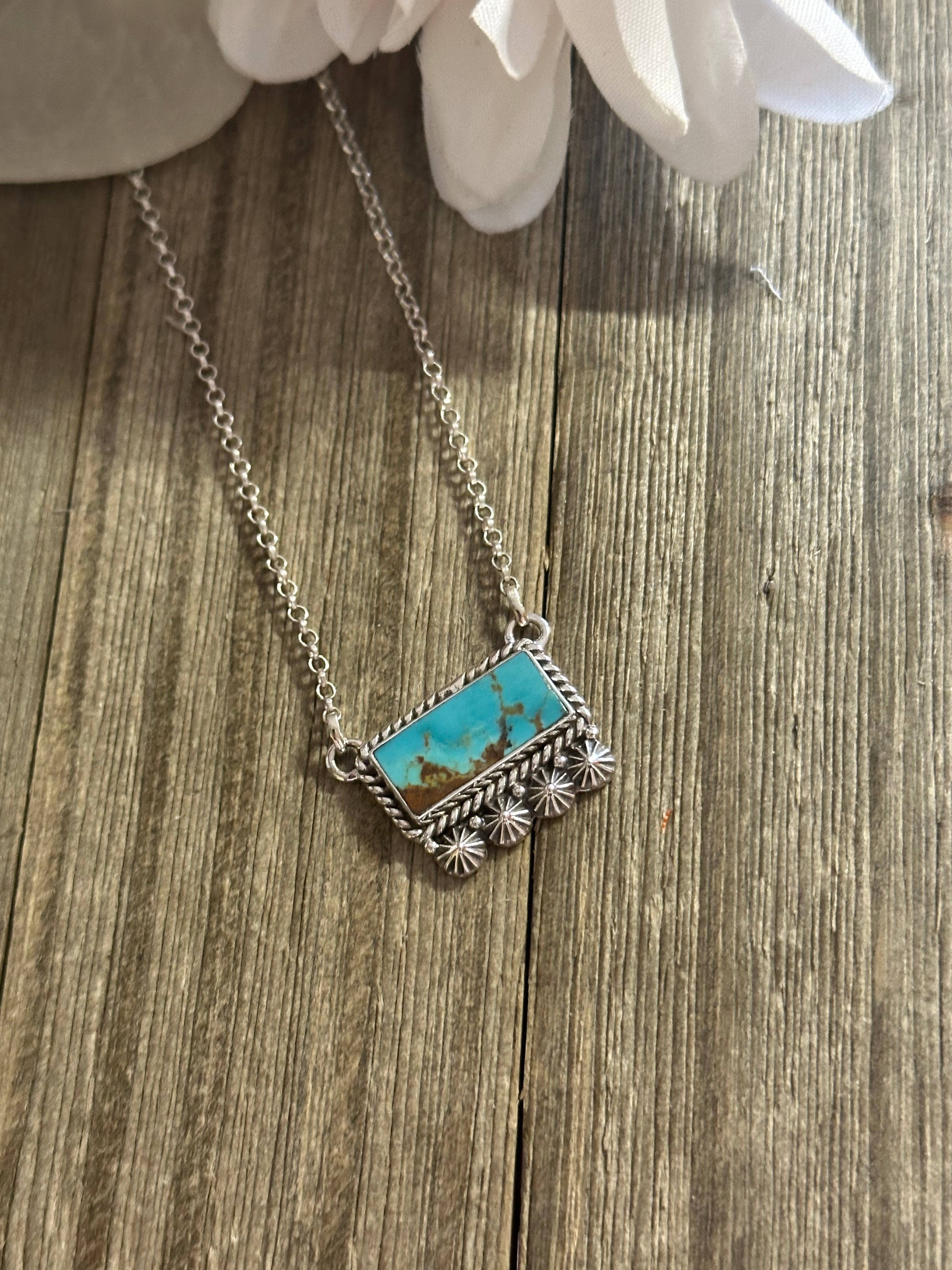 Southwest Handmade Kingman Turquoise & Sterling Silver Bar Necklace