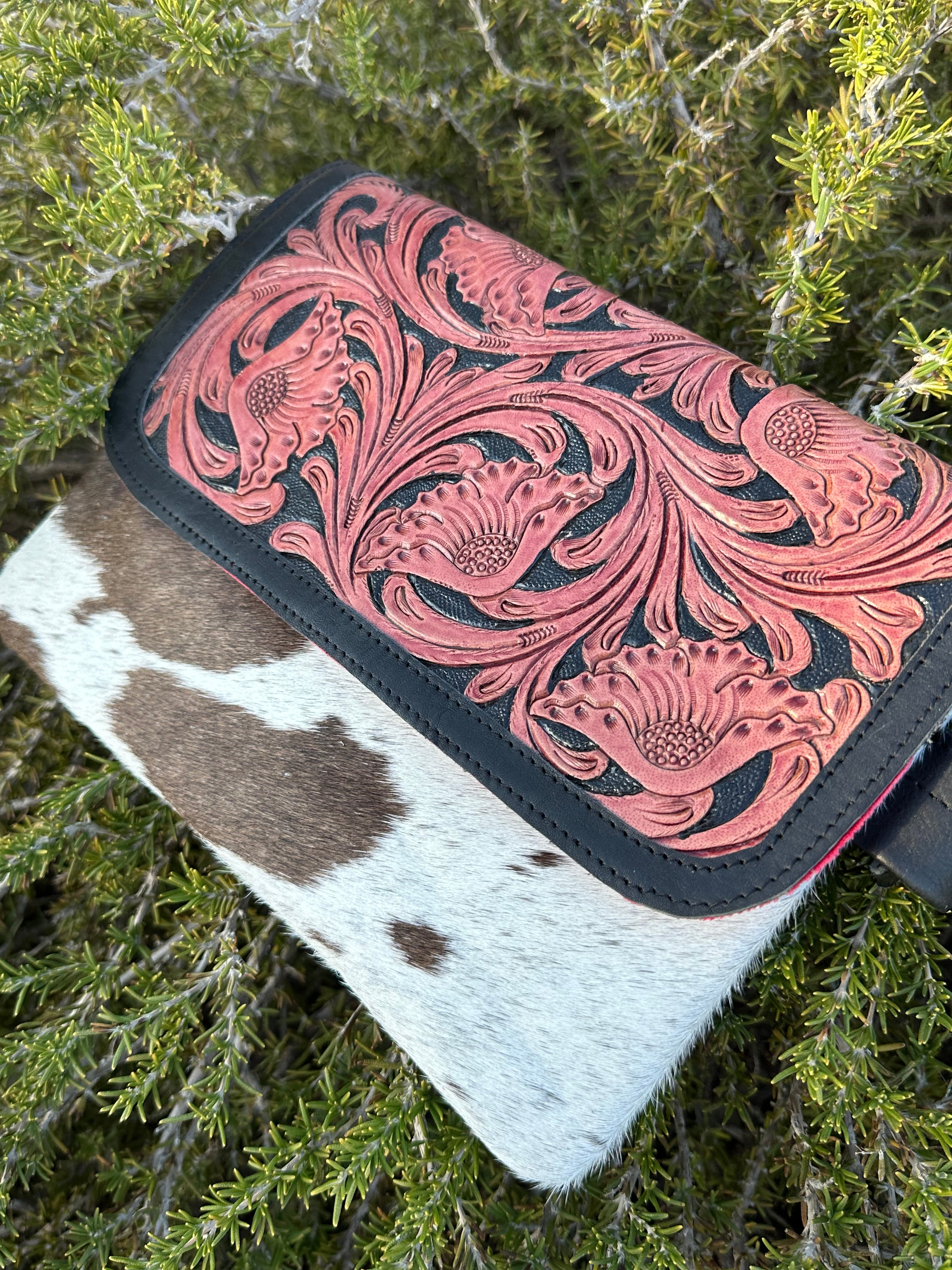 Genuine Tooled Leather & Cowhide Purse