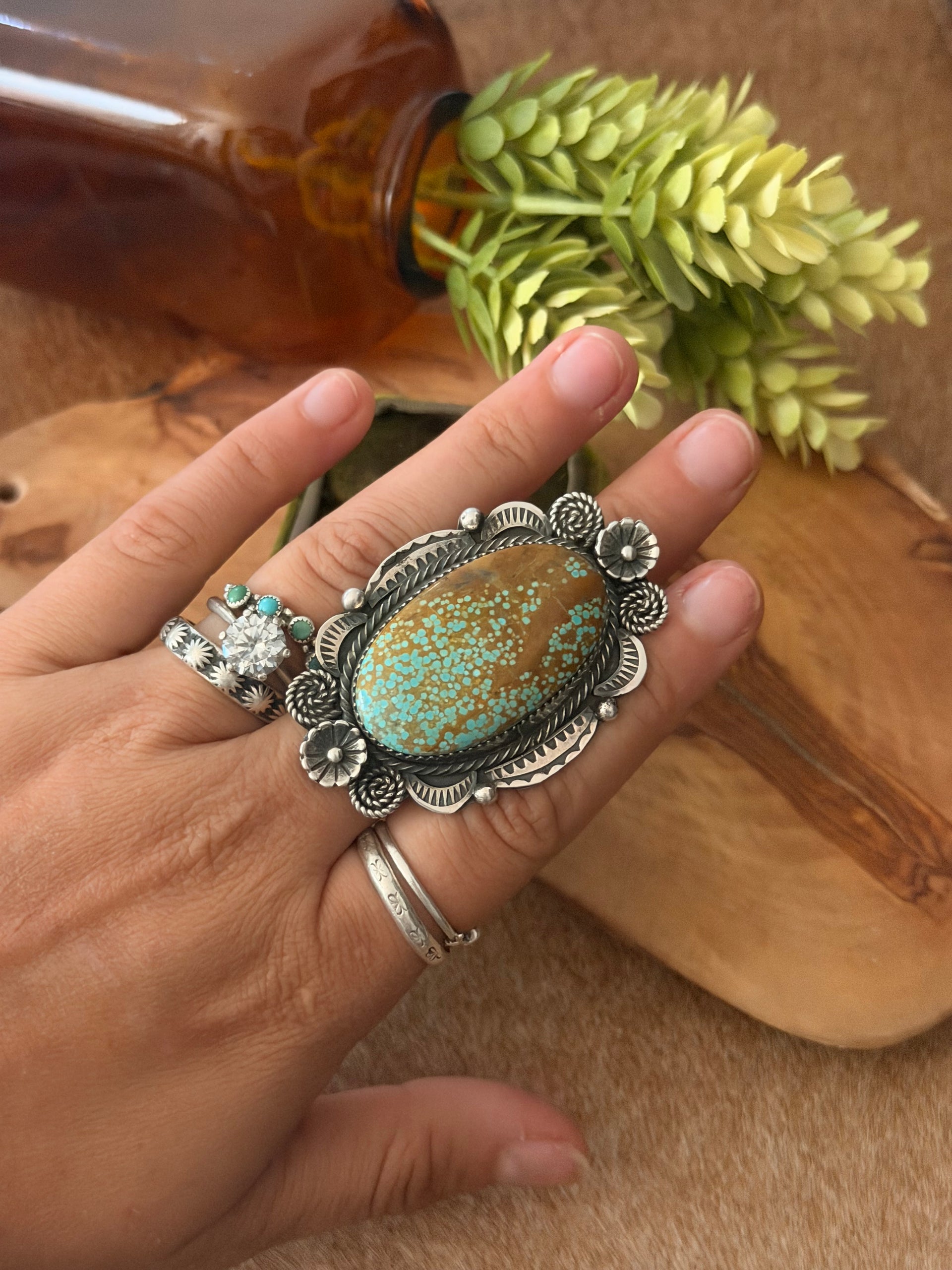 Navajo Made Mine 8 Turquoise & Sterling Silver Adjustable Ring