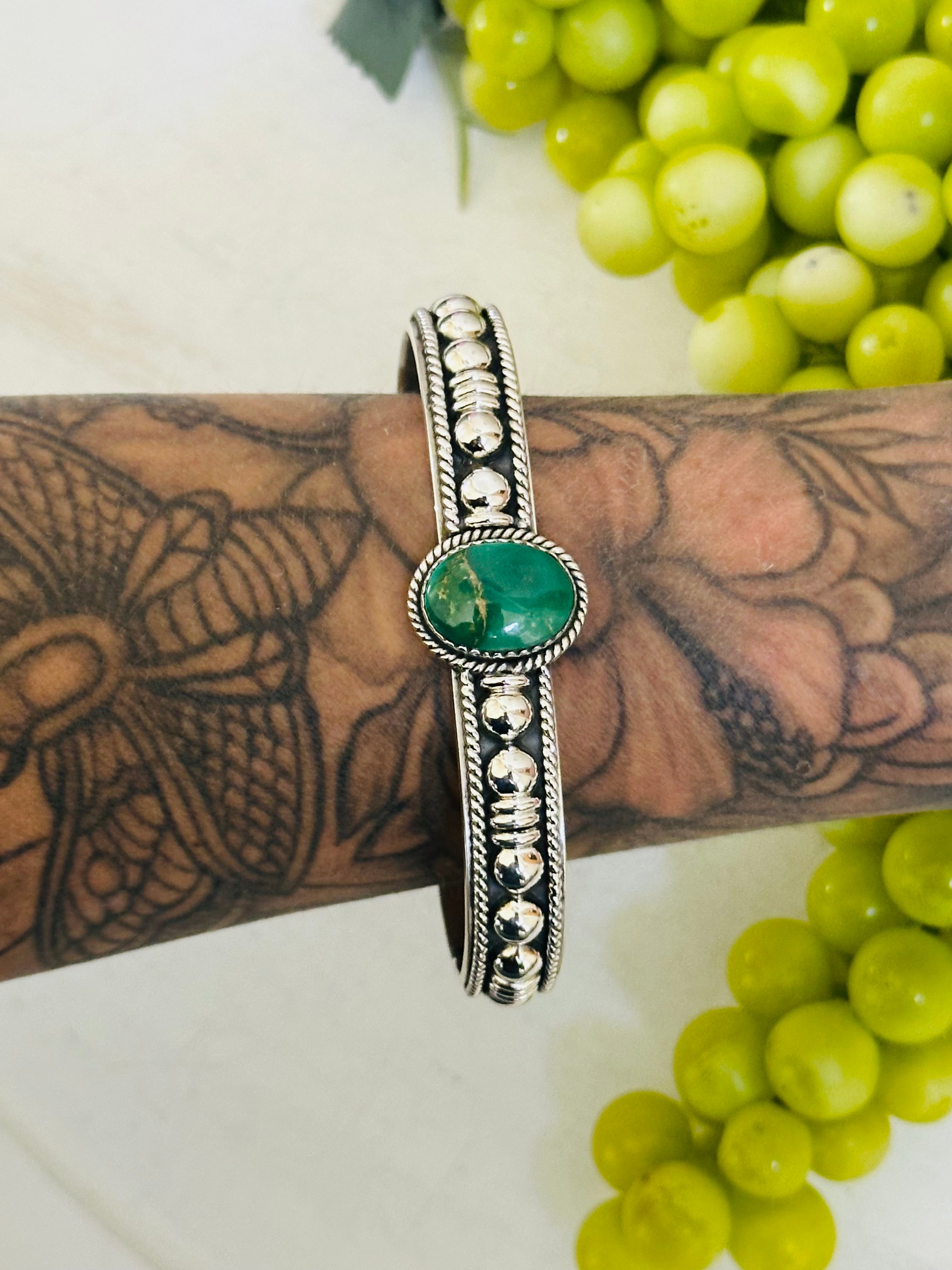 Southwest Made Emerald Valley Turquoise & Sterling Silver Cuff Bracelet