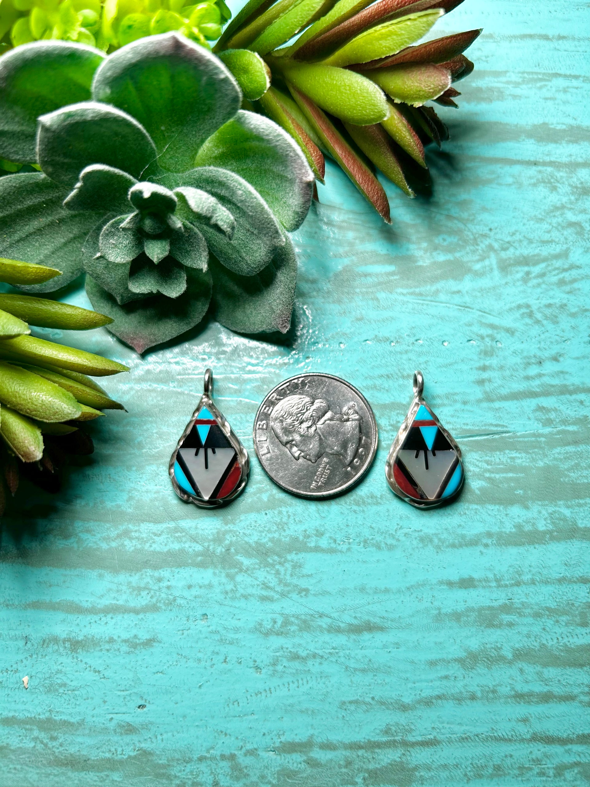 Zuni Made Multi Stone & Sterling Silver Pendant