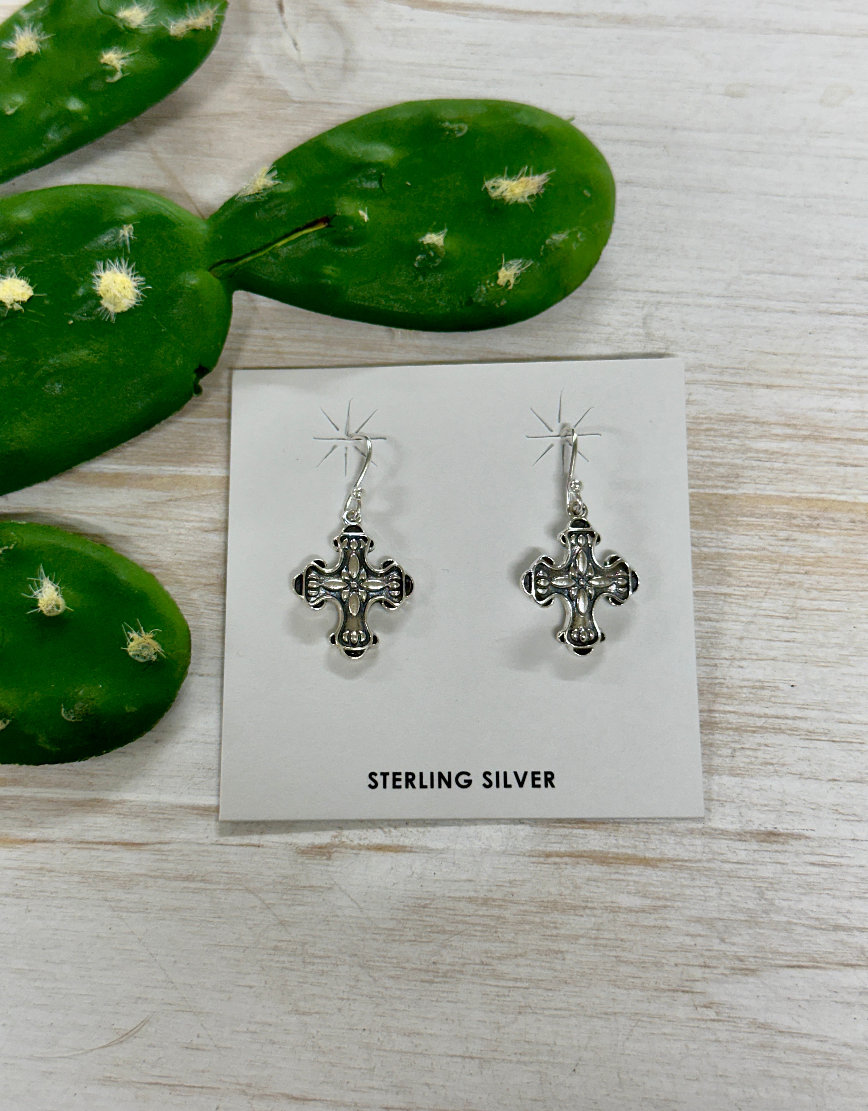 Southwest Handmade Sterling Silver Cross Dangles Earrings