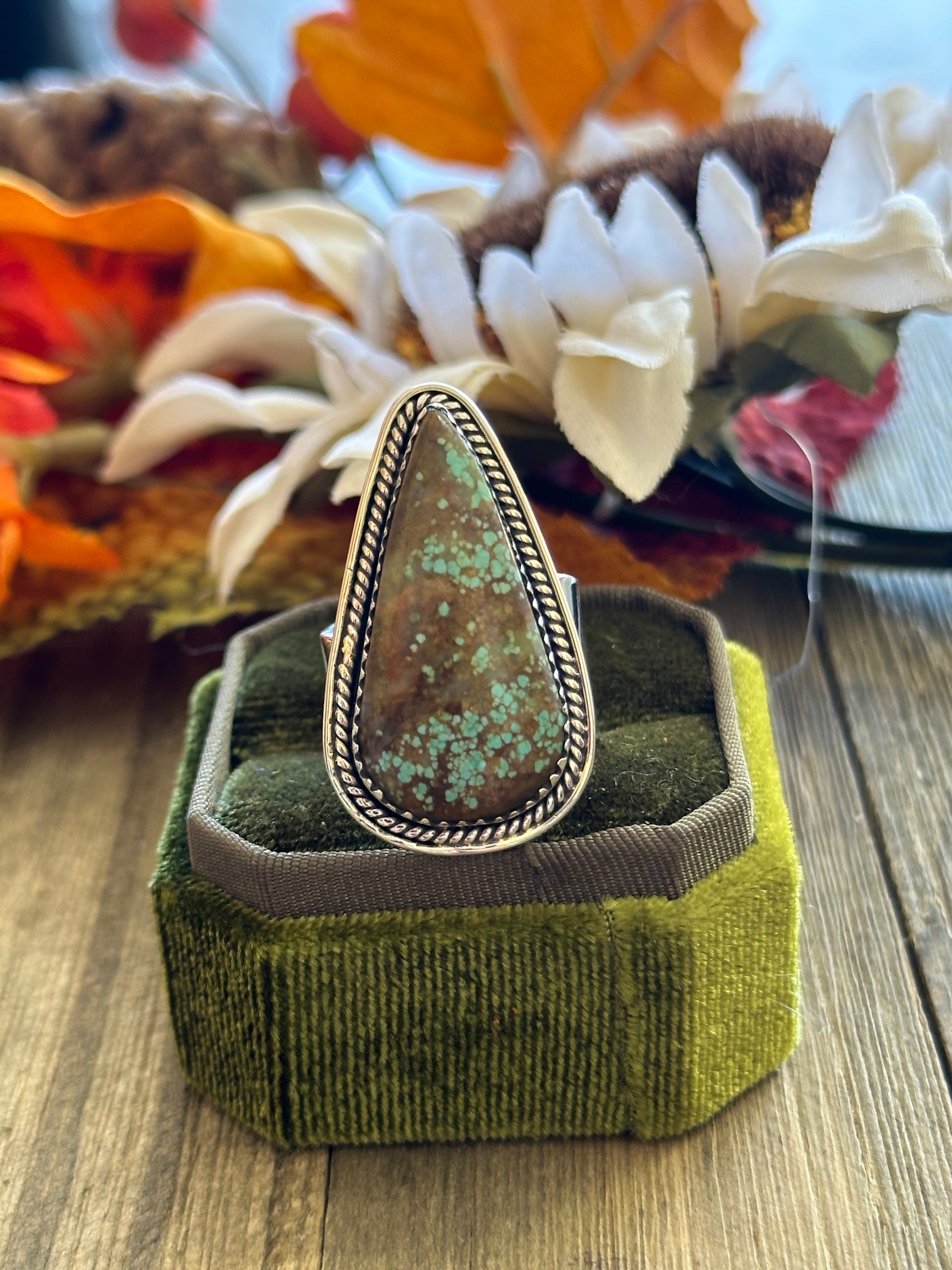 Southwest Handmade #8 Turquoise & Sterling Silver Adjustable Ring