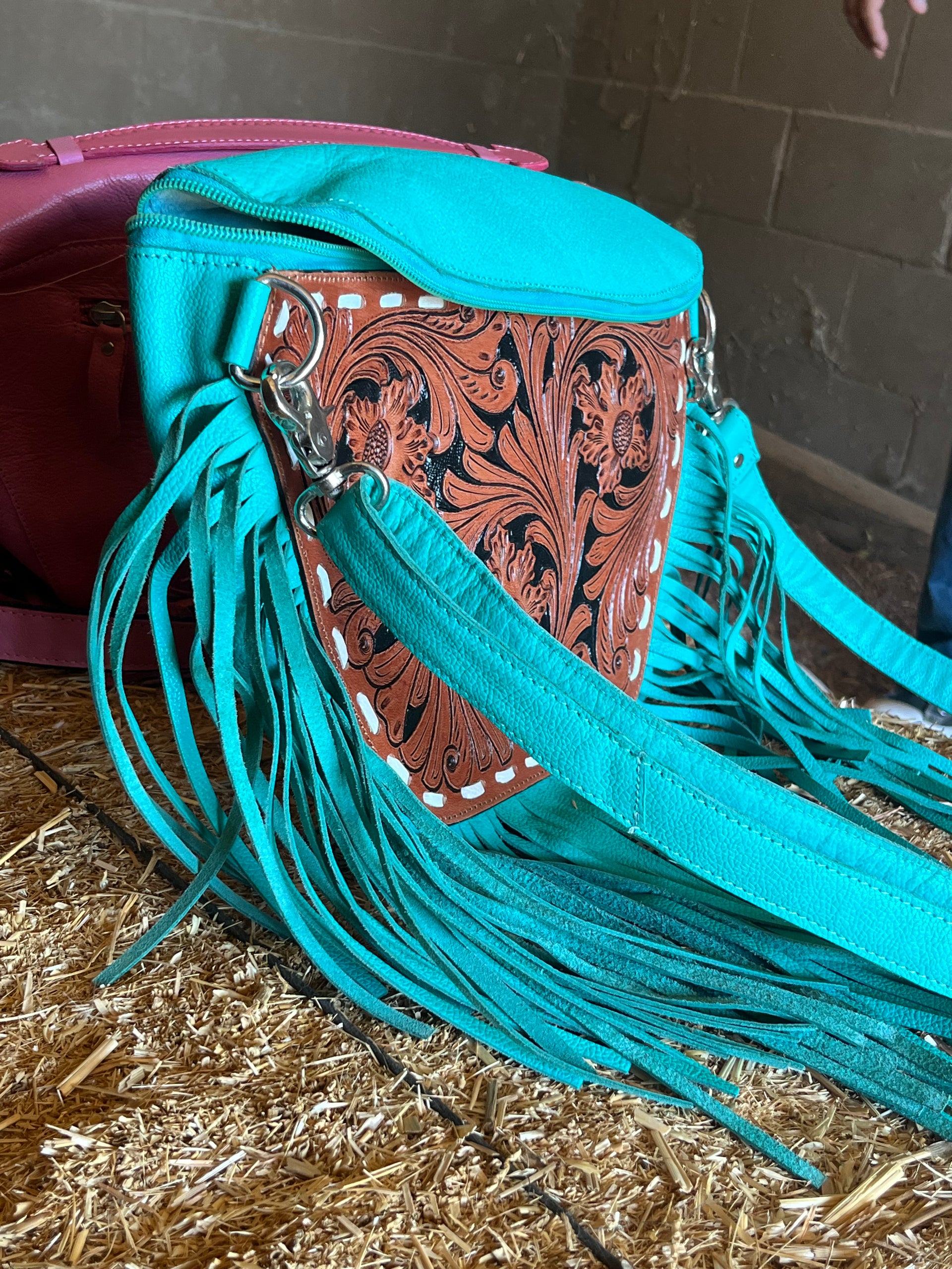 Genuine Tooled Leather Fringe Purse