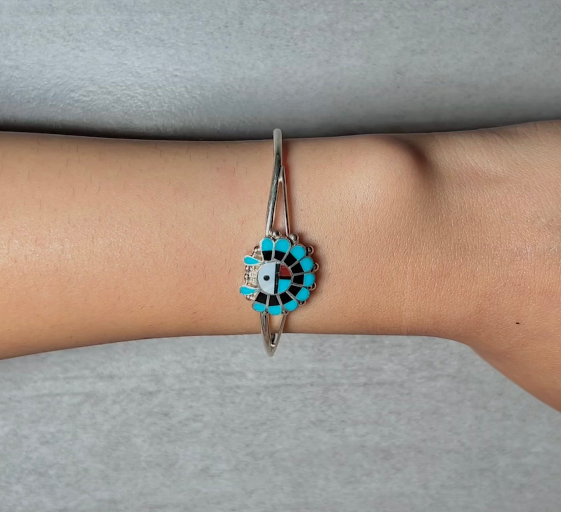 Zuni Multi Stone Inlay & Sterling Silver Cuff Bracelet