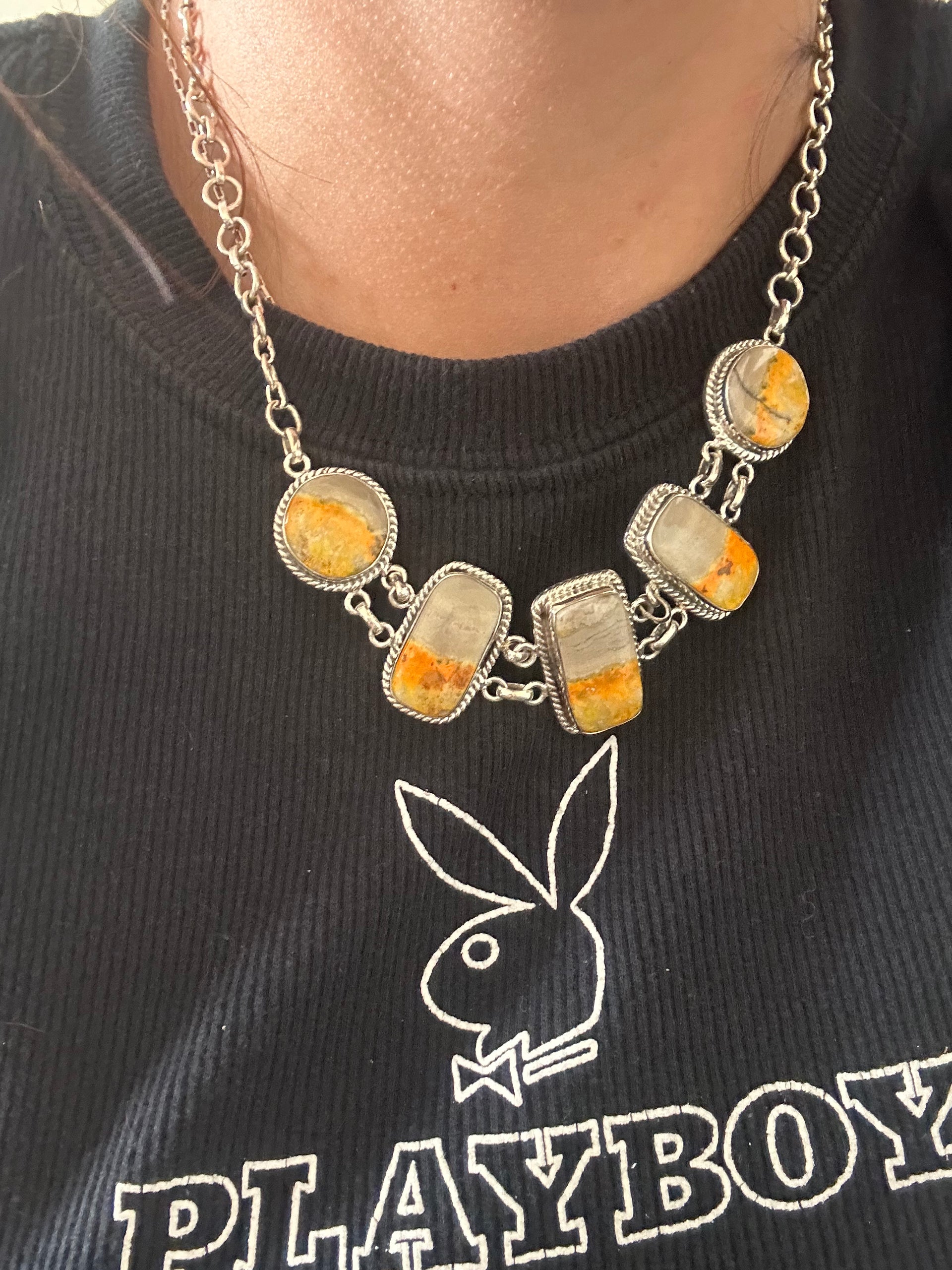 Southwest Made Bb Agate & Sterling Silver Chocker Necklace Set