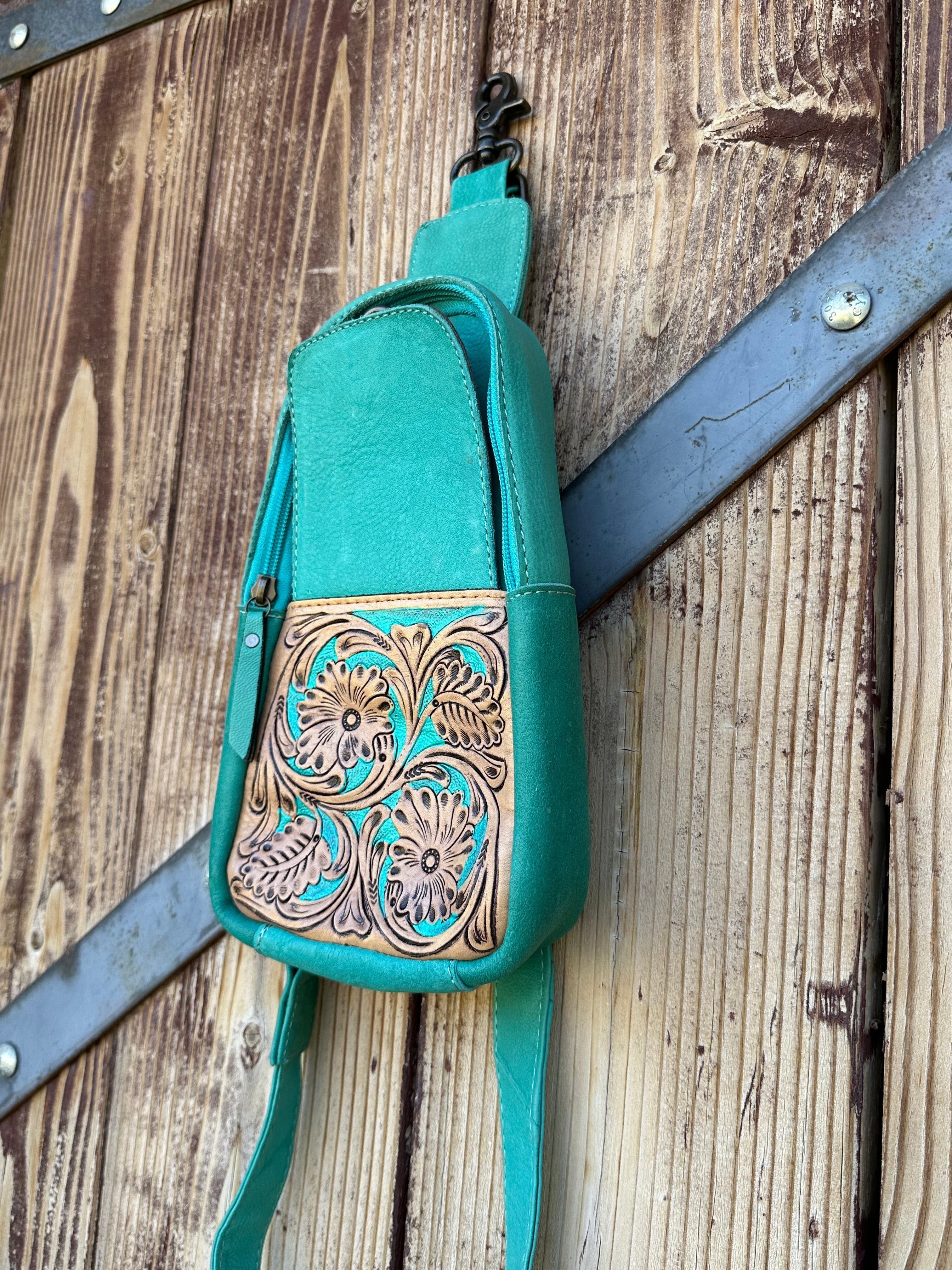 Genuine Tooled Leather Cross Body Purse/Pack