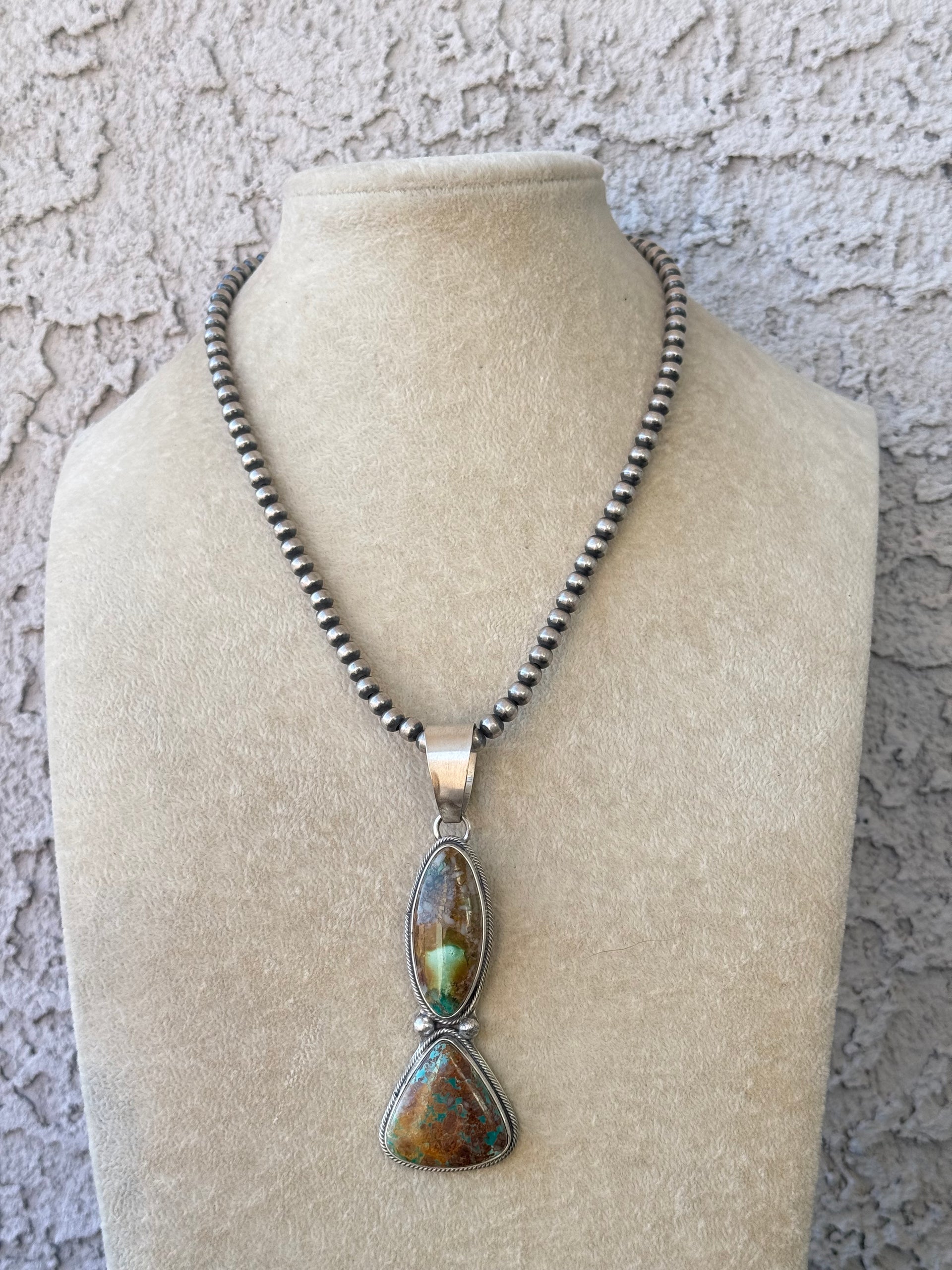 Navajo Made Ribbon Royston Turquoise & Sterling Silver Pendant