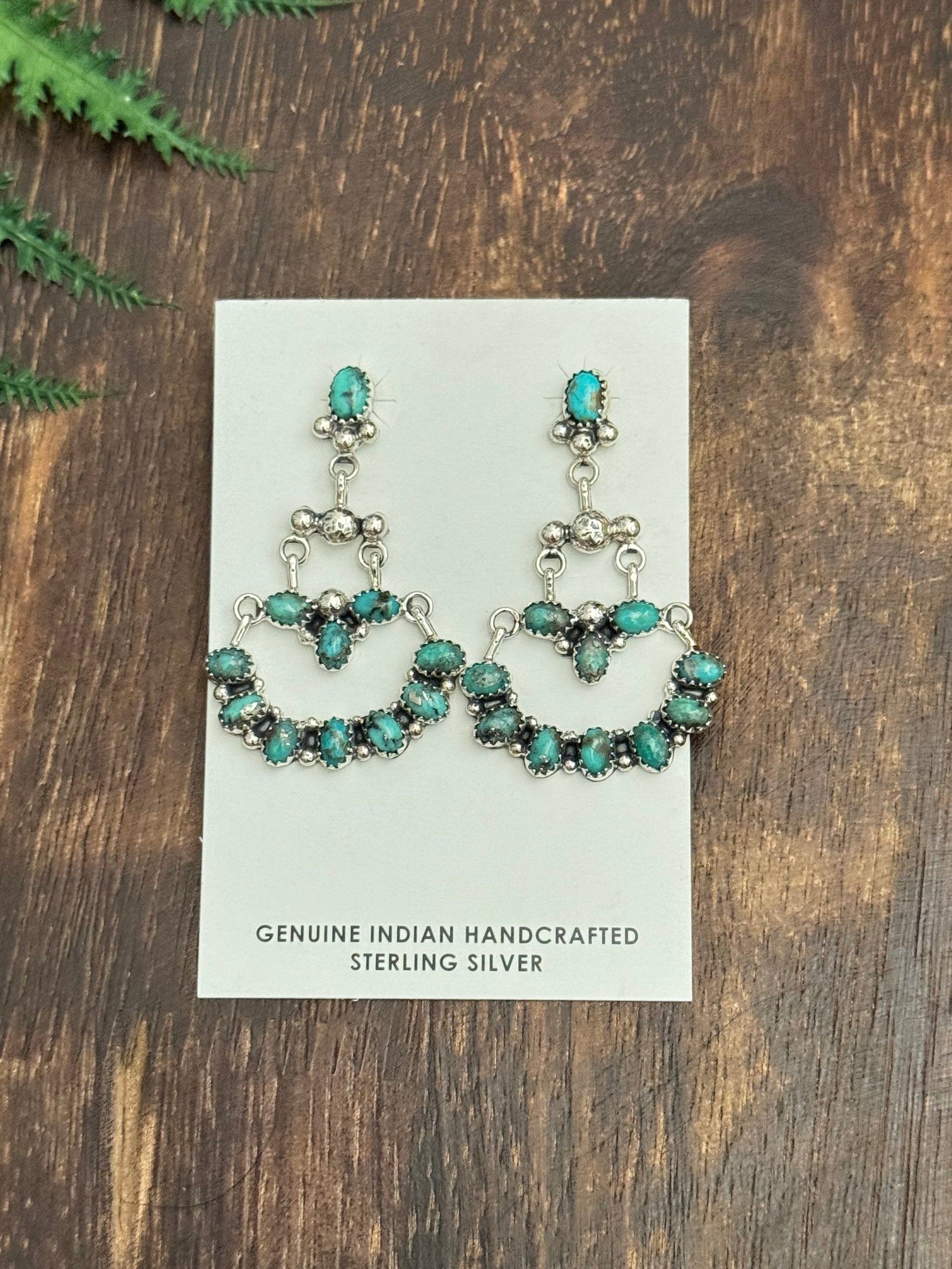 Navajo Made Red Skin Turquoise & Sterling Silver Post Dangle Cluster Earrings