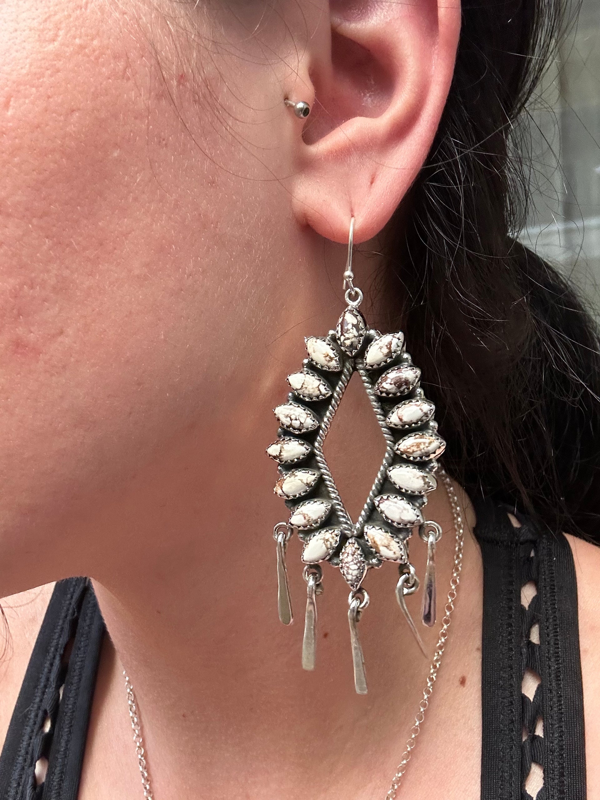 Southwest Handmade Wild Horse & Sterling Silver Dangle Earrings