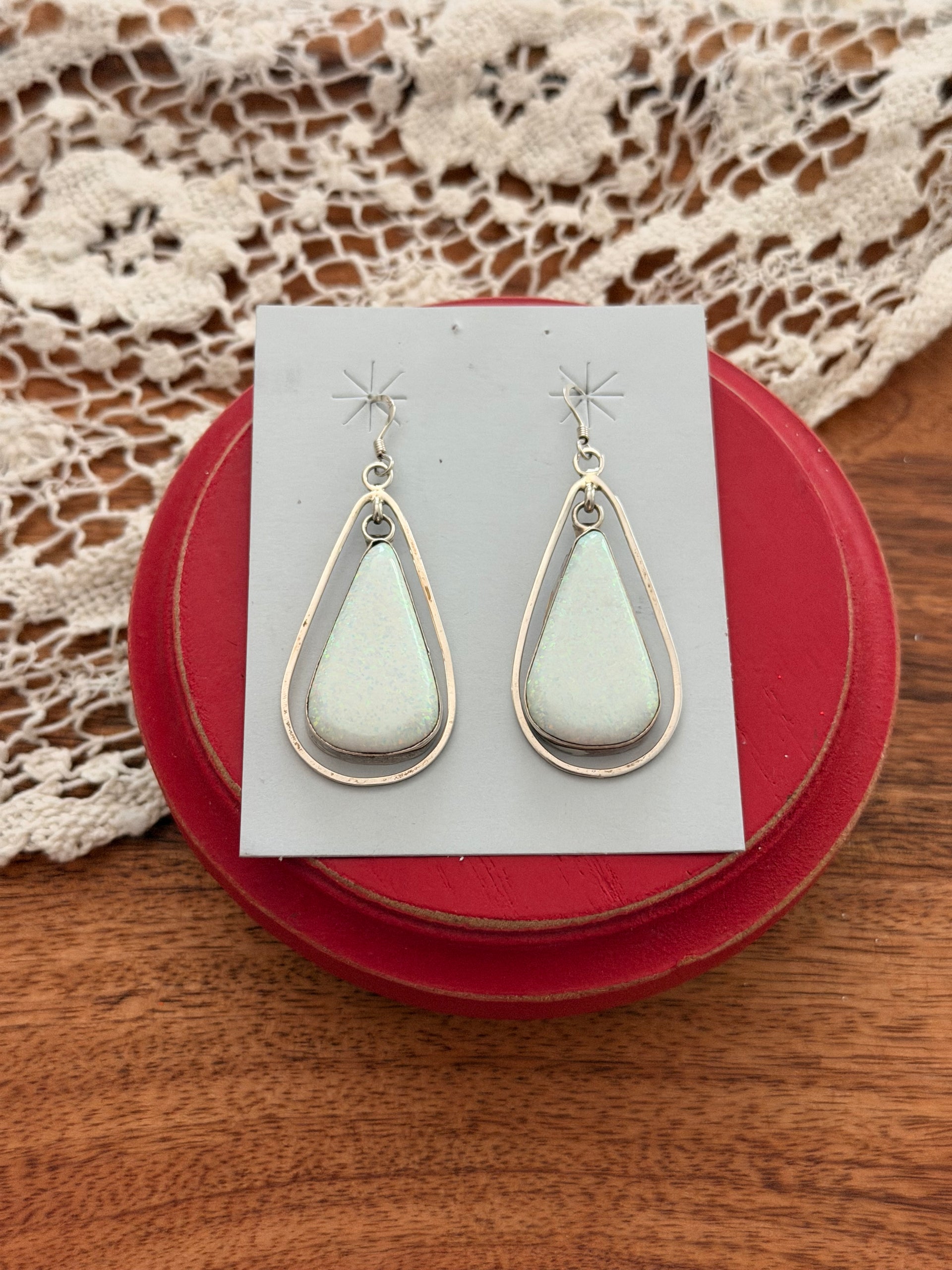 Navajo Made Opal (Man Made) & Sterling Silver Dangle Earrings