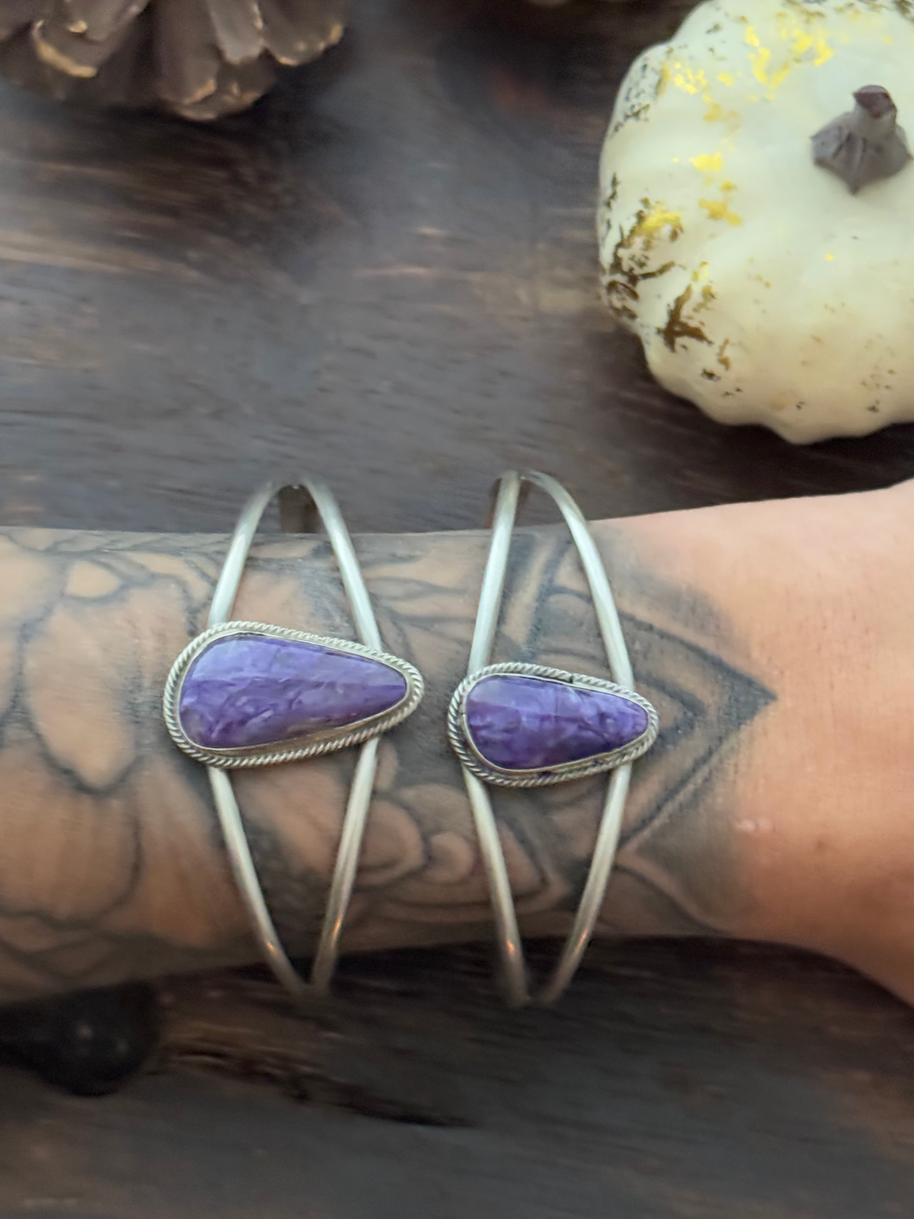 Navajo Made Charoite & Sterling Silver Cuff Bracelet