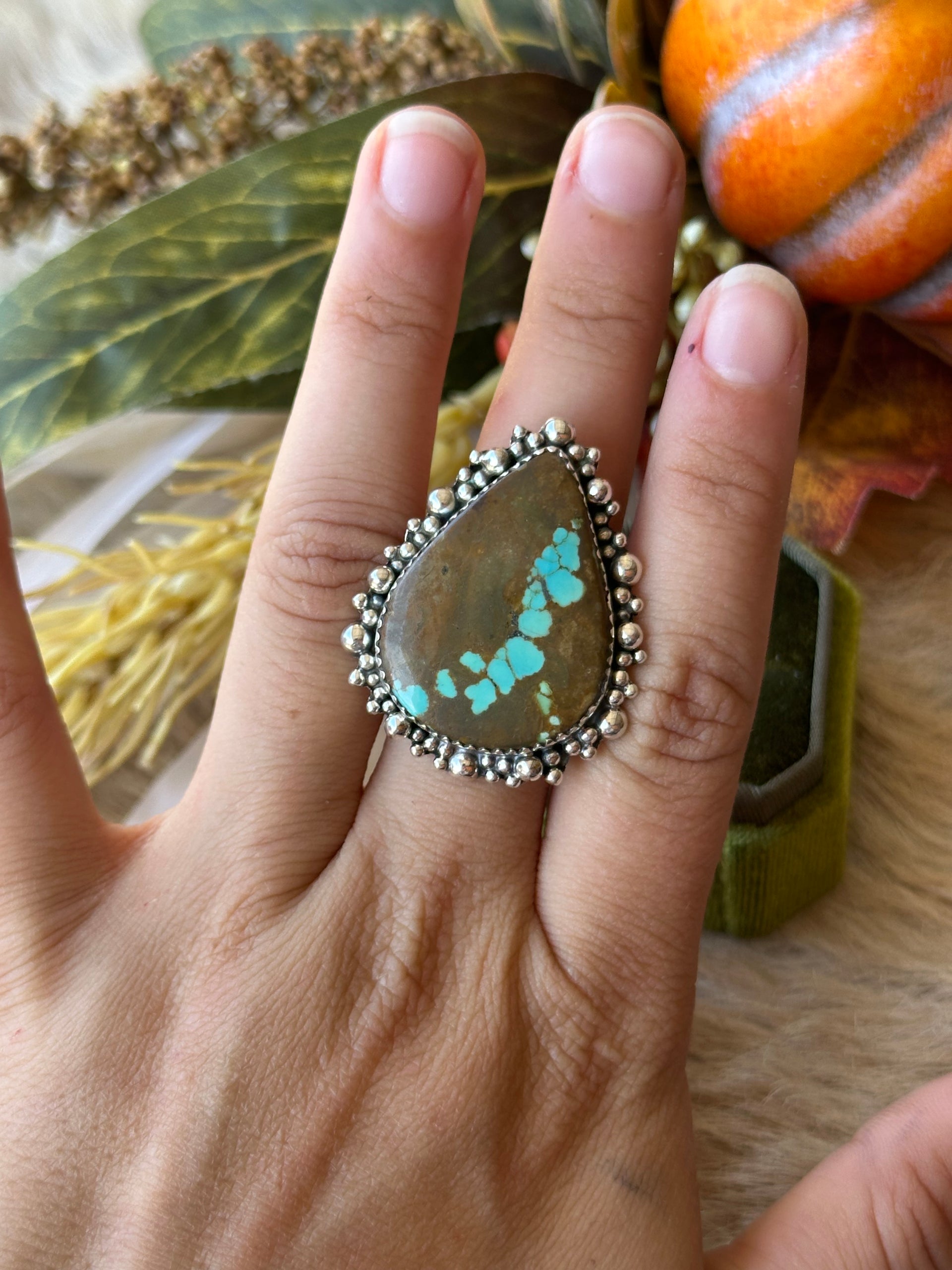 Southwest Handmade #8 Turquoise & Sterling Silver Adjustable Ring