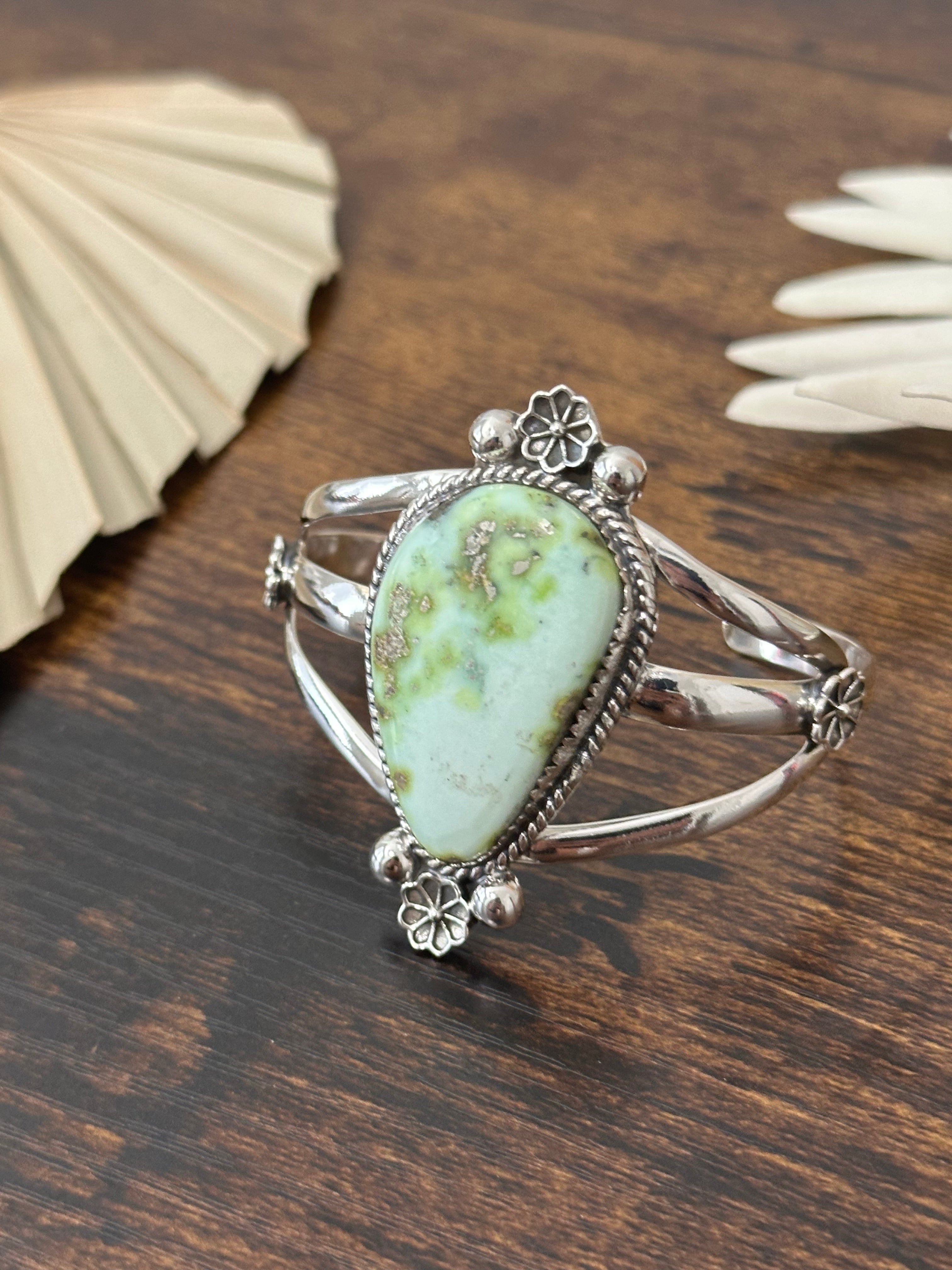 Southwest Made Palomino Variscite & Sterling Silver Cuff Bracelet