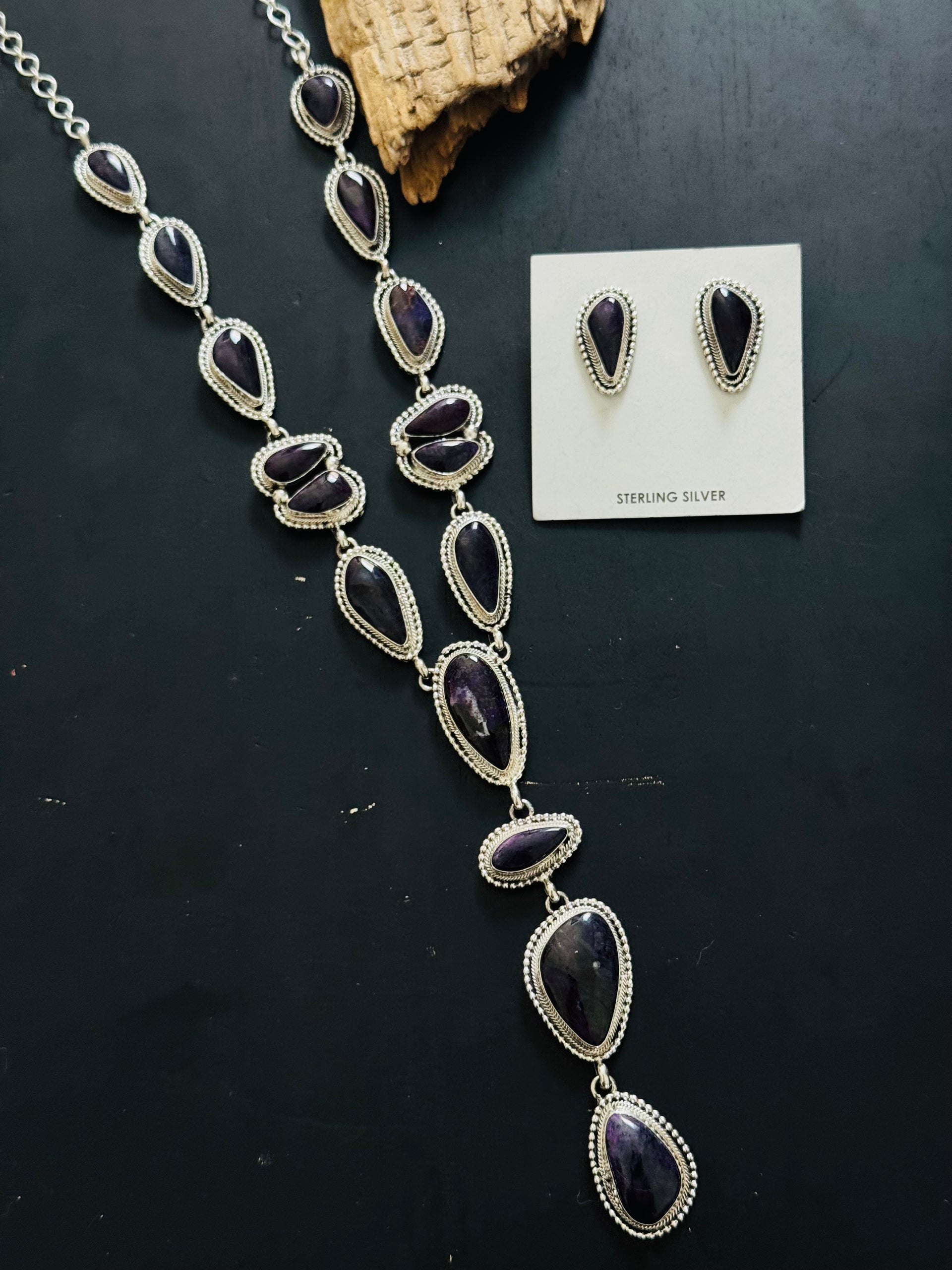 Darrin Livingston High Grade Sugilite & Sterling Silver Lariat Necklace Set