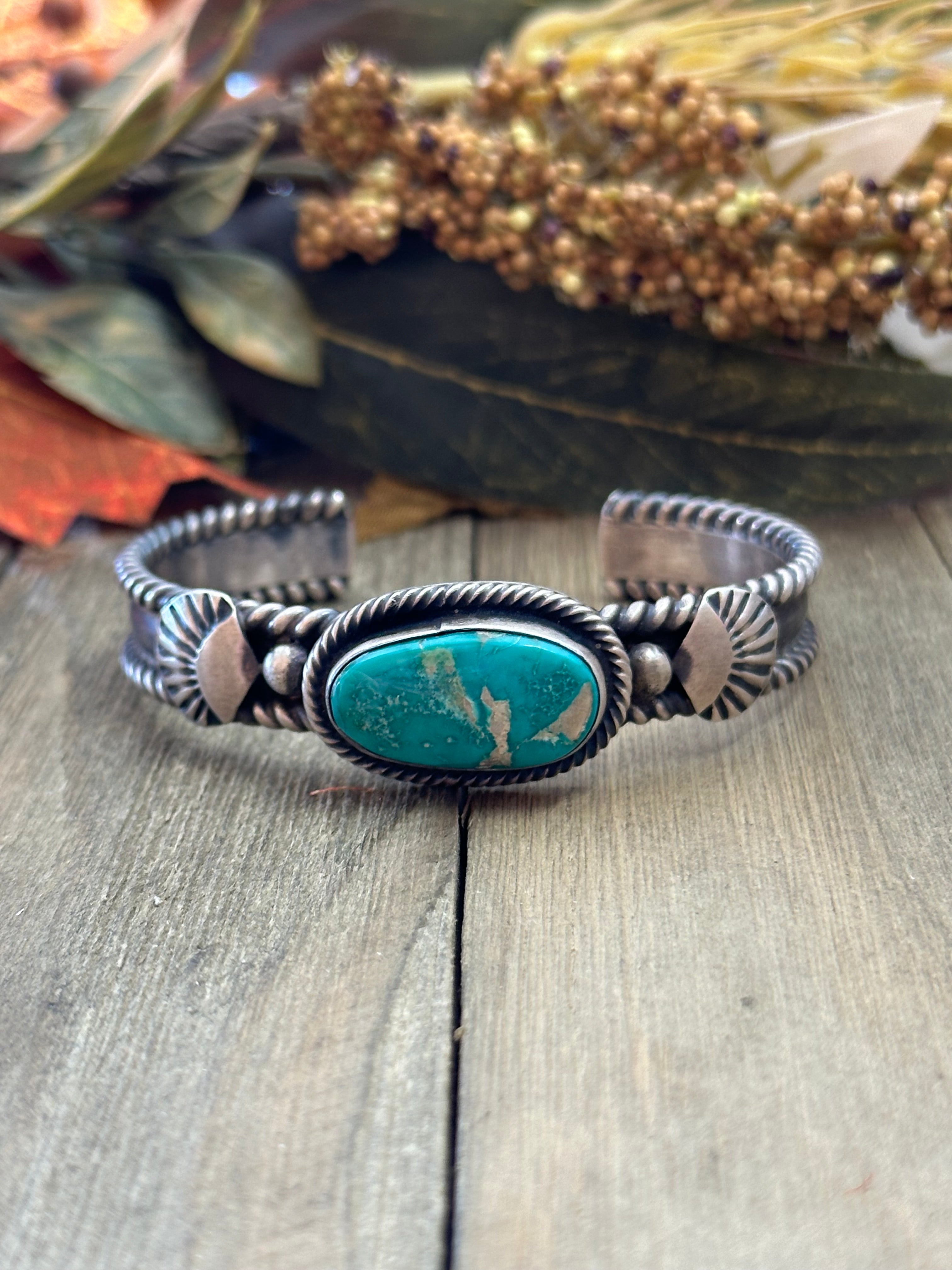 Navajo Made Fox Turquoise & Sterling Silver Cuff Bracelet