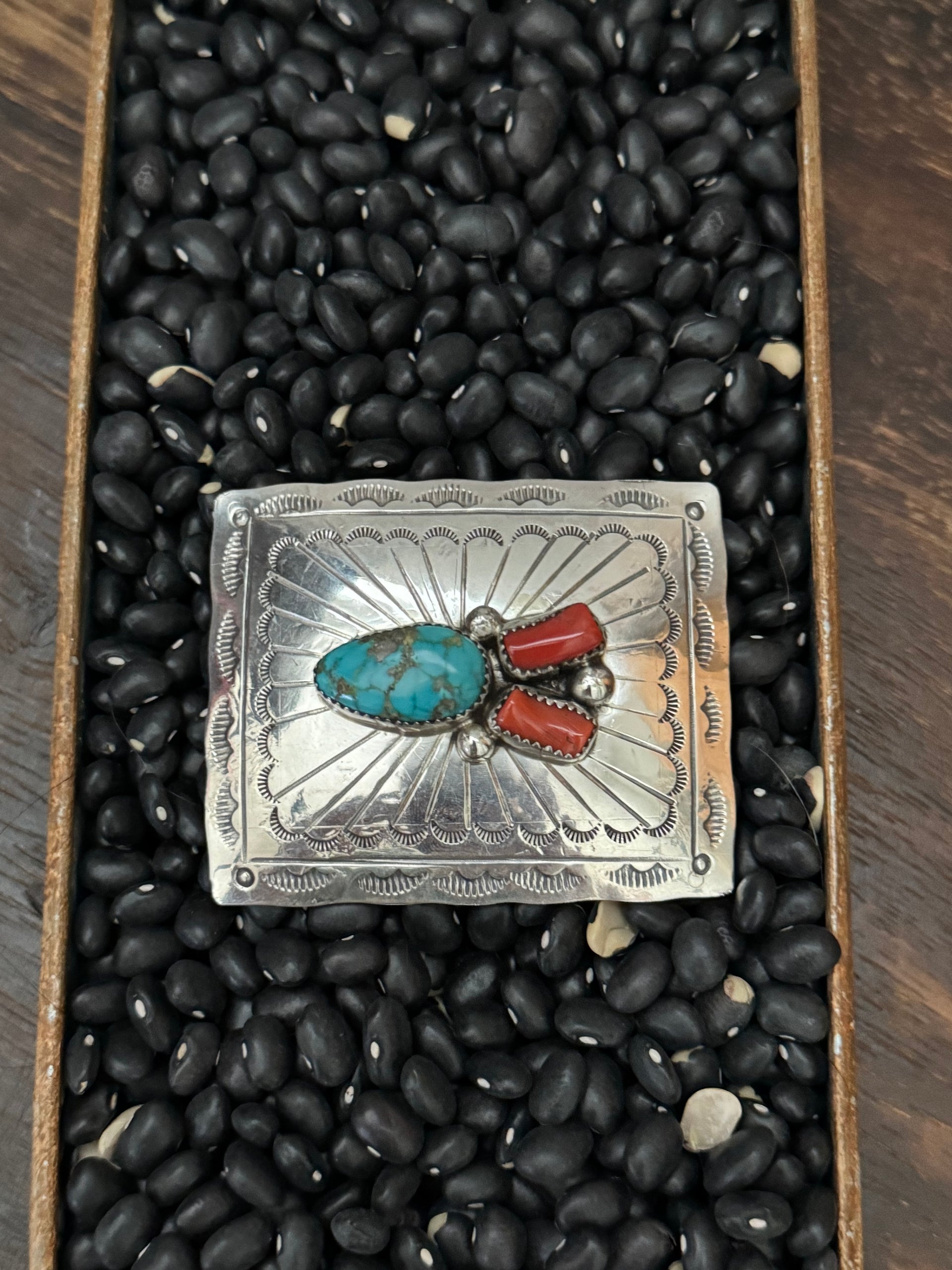 Navajo Made Multi Stone & Sterling Silver Buckle