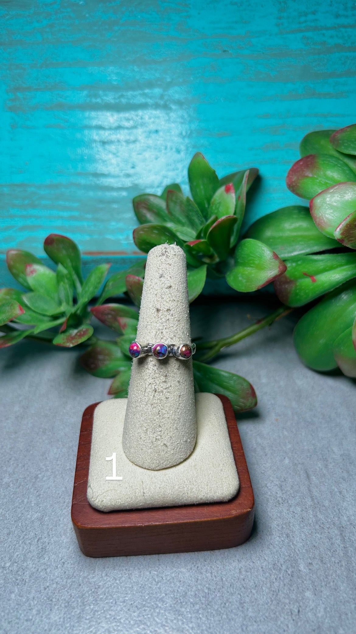 Navajo Made Mohave Turquoise & Sterling Silver Cluster Ring