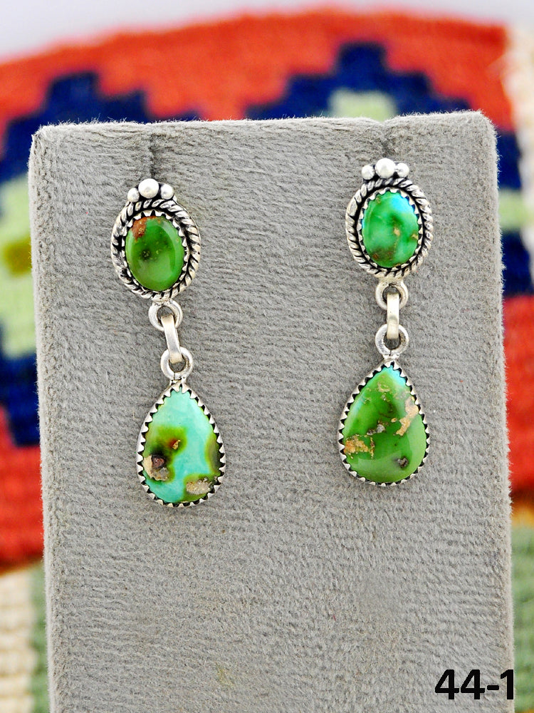 Southwest Made Sonoran Turquoise & Sterling Silver Post Dangle Earrings