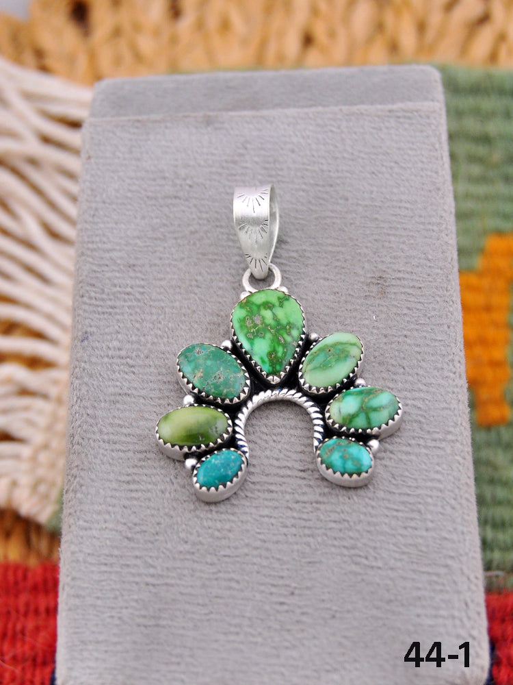 Southwest Made Emerald Valley Turquoise & Sterling Silver Naja Pendant