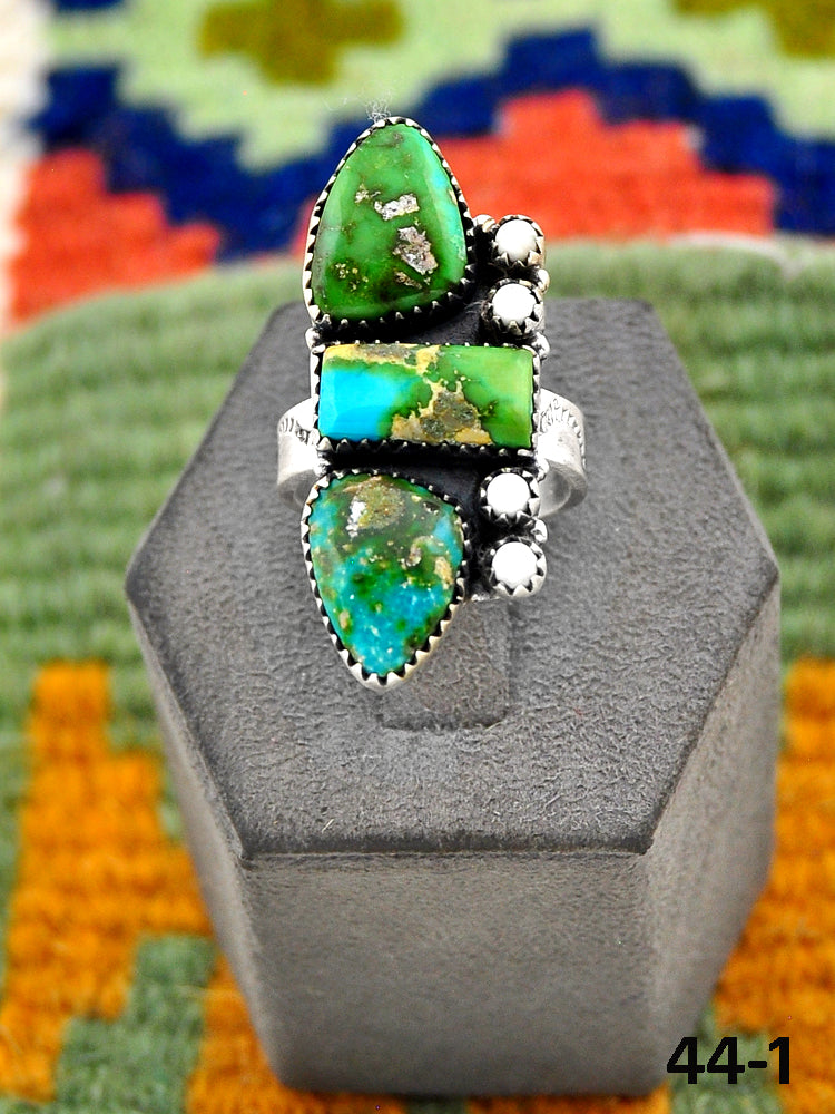 Southwest Handmade Sonoran Turquoise with White Buffalo & Sterling Silver Adjustable Ring