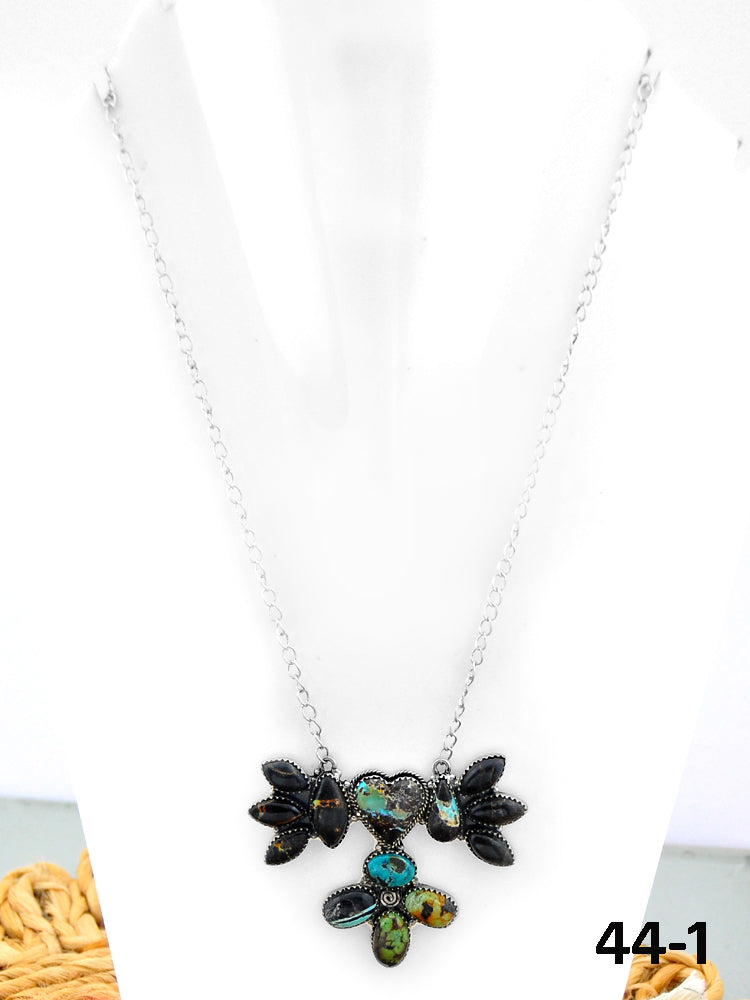 Southwest Made Black Jack Turquoise & Sterling Silver Necklace