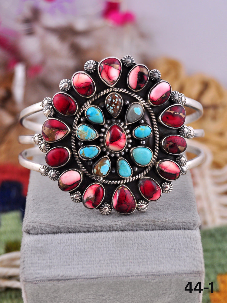 Southwest Made Multi Stone & Sterling Silver Cuff Bracelet