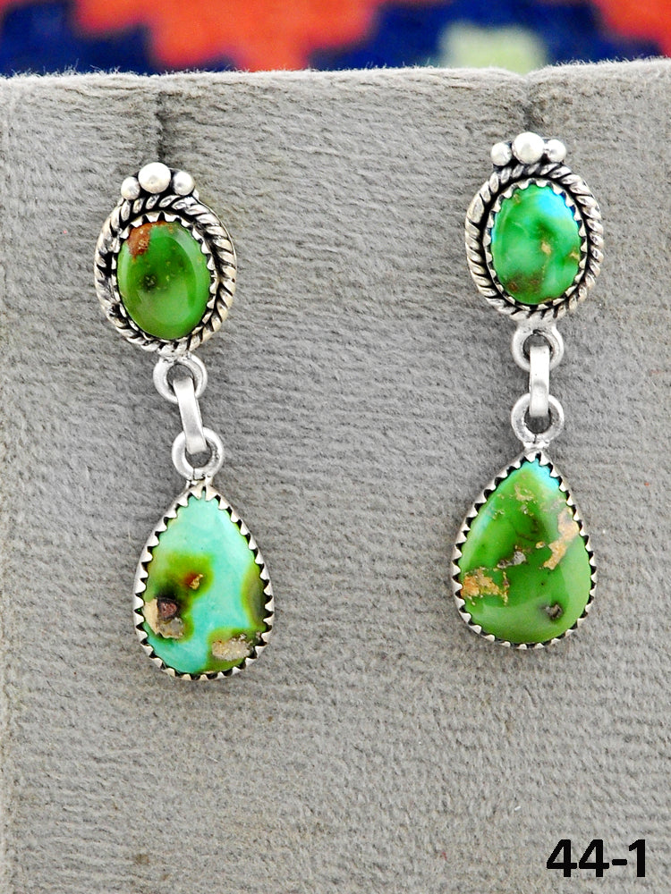 Southwest Made Sonoran Turquoise & Sterling Silver Post Dangle Earrings