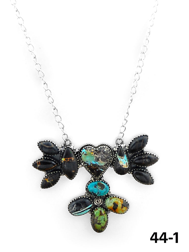 Southwest Made Black Jack Turquoise & Sterling Silver Necklace