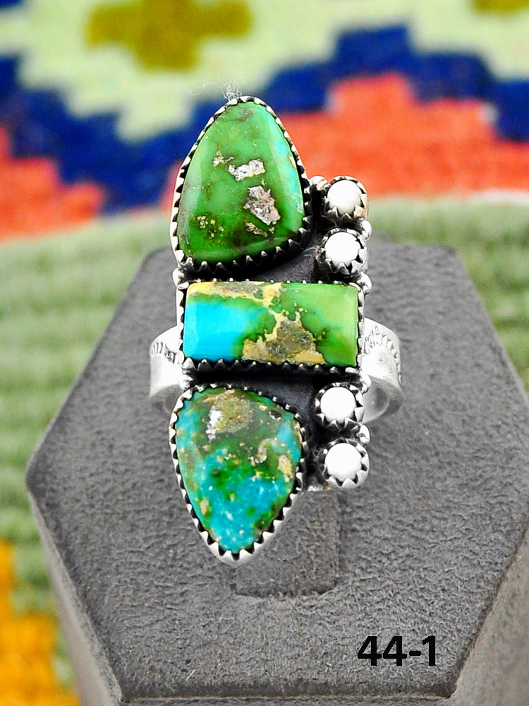 Southwest Handmade Sonoran Turquoise with White Buffalo & Sterling Silver Adjustable Ring