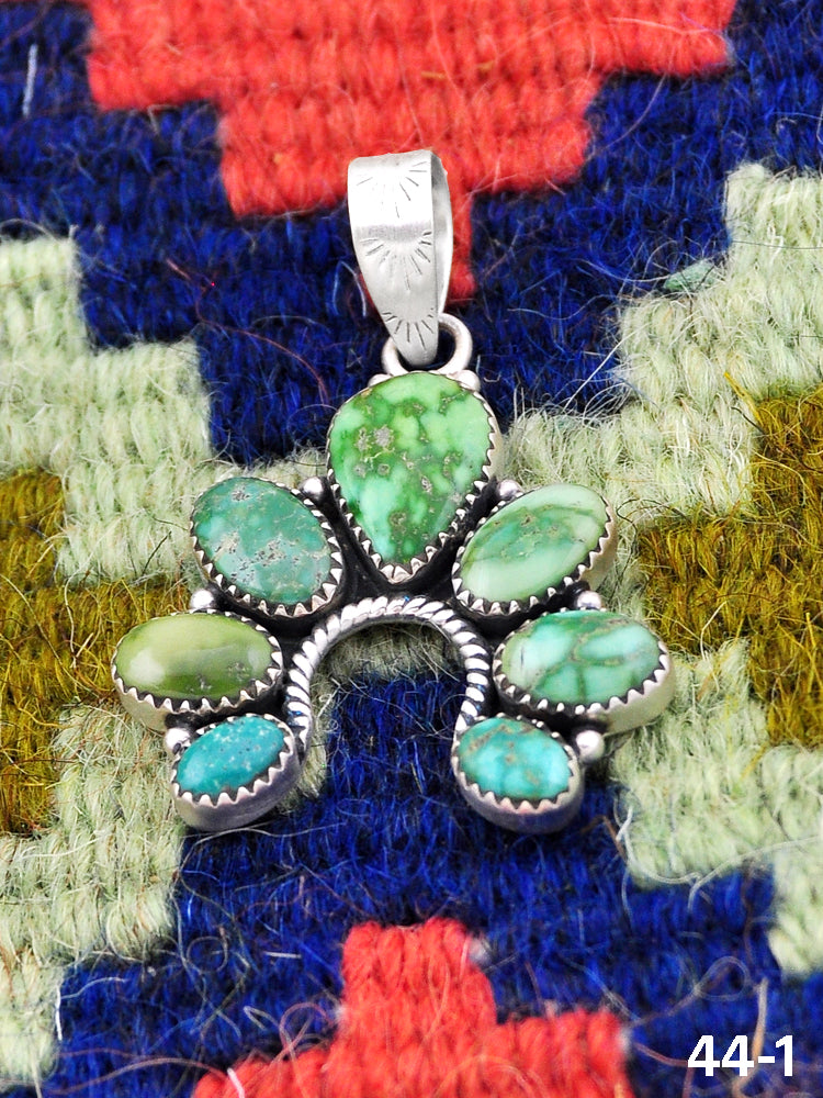 Southwest Made Emerald Valley Turquoise & Sterling Silver Naja Pendant