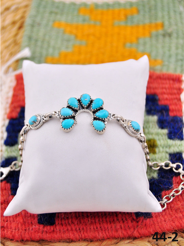 Southwest Handmade Kingman Turquoise  & Sterling Silver Naja Bracelet