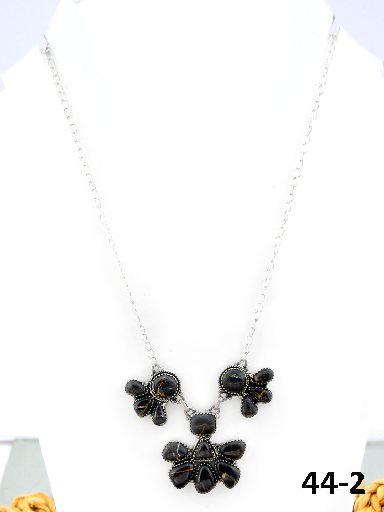 Southwest Made Black Jack Turquoise & Sterling Silver Necklace