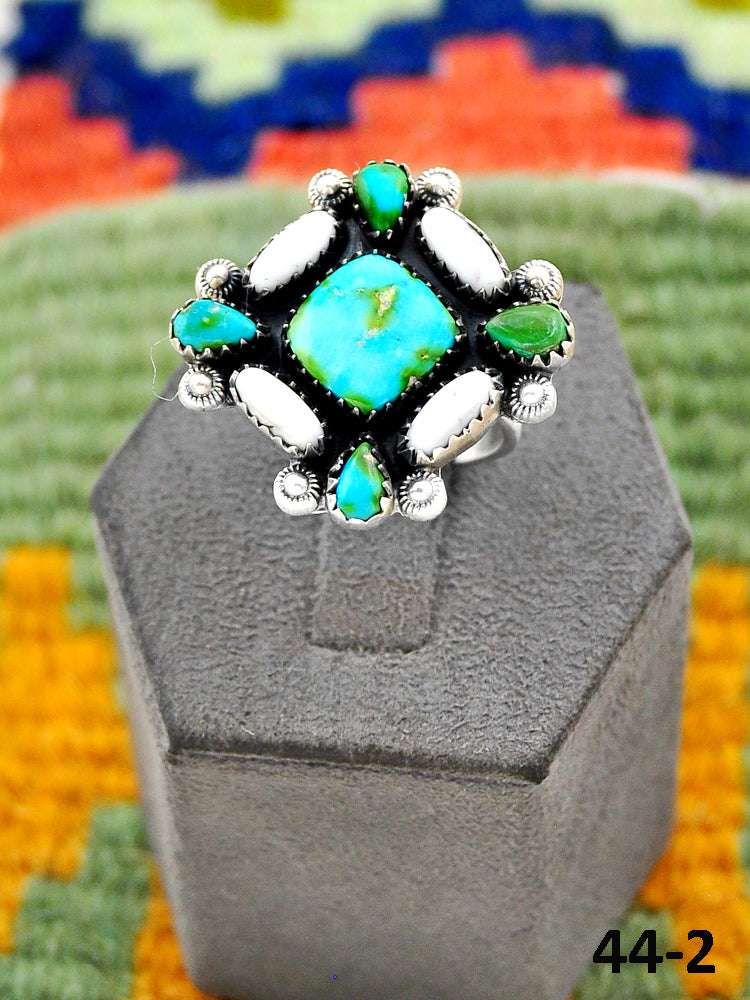 Southwest Handmade Sonoran Turquoise with White Buffalo & Sterling Silver Adjustable Ring