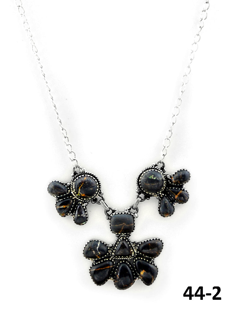 Southwest Made Black Jack Turquoise & Sterling Silver Necklace