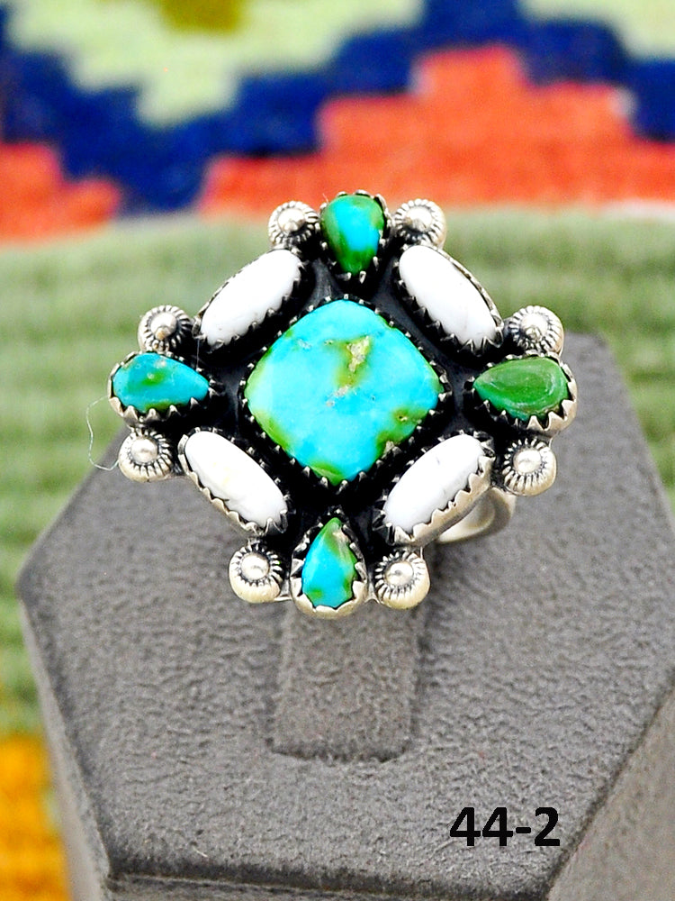 Southwest Handmade Sonoran Turquoise with White Buffalo & Sterling Silver Adjustable Ring