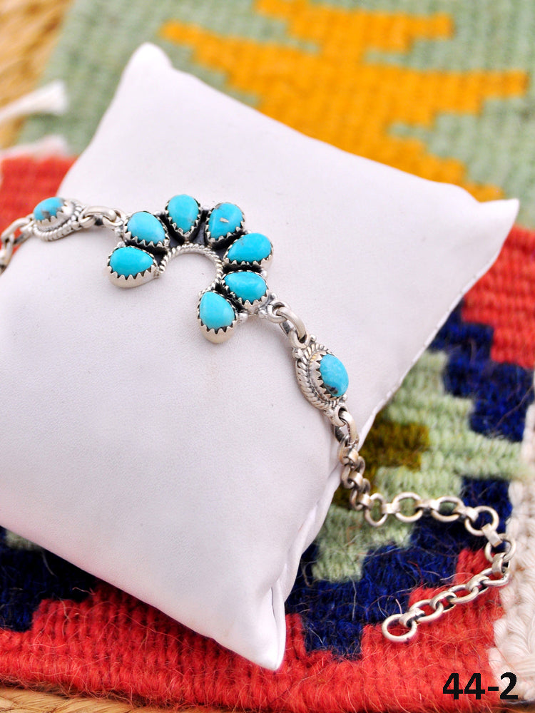 Southwest Handmade Kingman Turquoise  & Sterling Silver Naja Bracelet