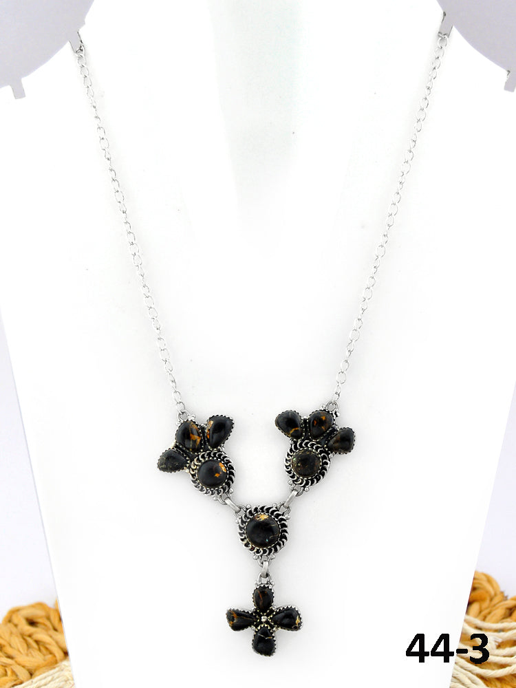Southwest Made Black Jack Turquoise & Sterling Silver Necklace